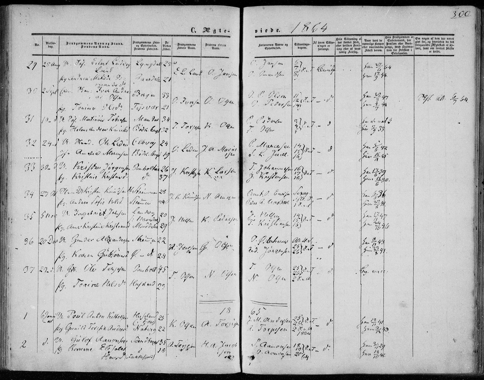 Øyestad sokneprestkontor, SAK/1111-0049/F/Fa/L0015: Parish register (official) no. A 15, 1857-1873, p. 300