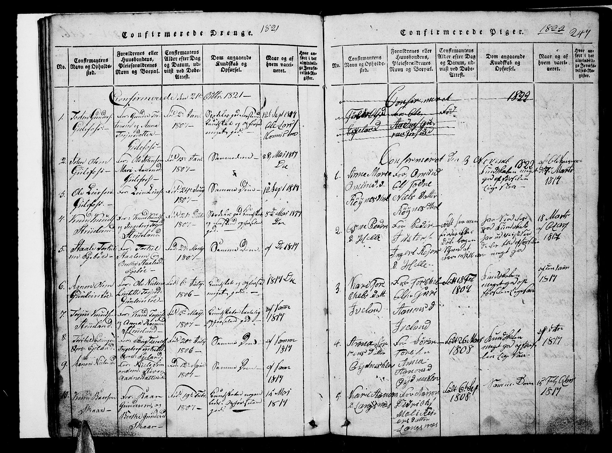 Nord-Audnedal sokneprestkontor, AV/SAK-1111-0032/F/Fb/Fba/L0001: Parish register (copy) no. B 1, 1815-1856, p. 247