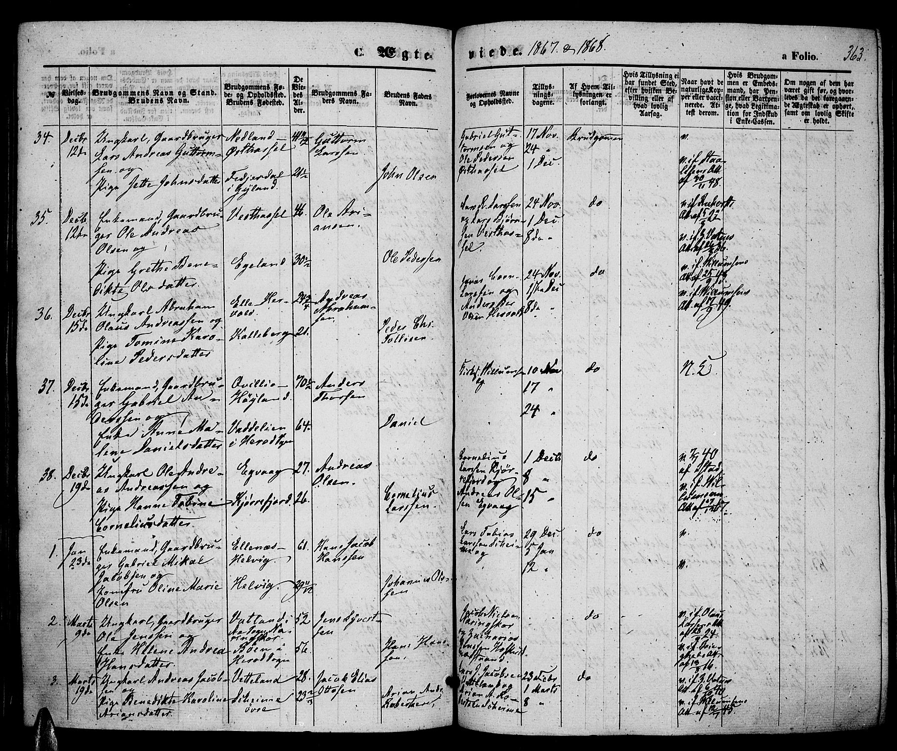 Lista sokneprestkontor, AV/SAK-1111-0027/F/Fb/L0003: Parish register (copy) no. B 3, 1862-1877, p. 363