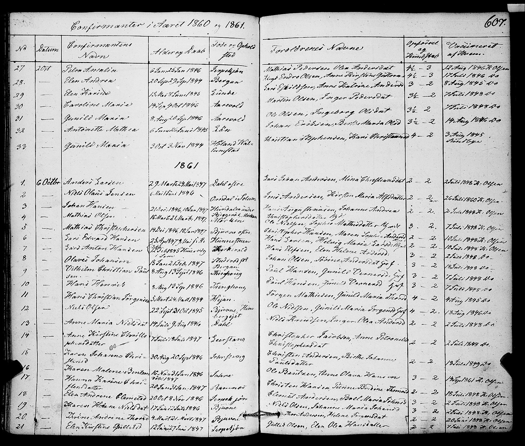Ramnes kirkebøker, SAKO/A-314/F/Fa/L0005: Parish register (official) no. I 5, 1841-1861, p. 606-607
