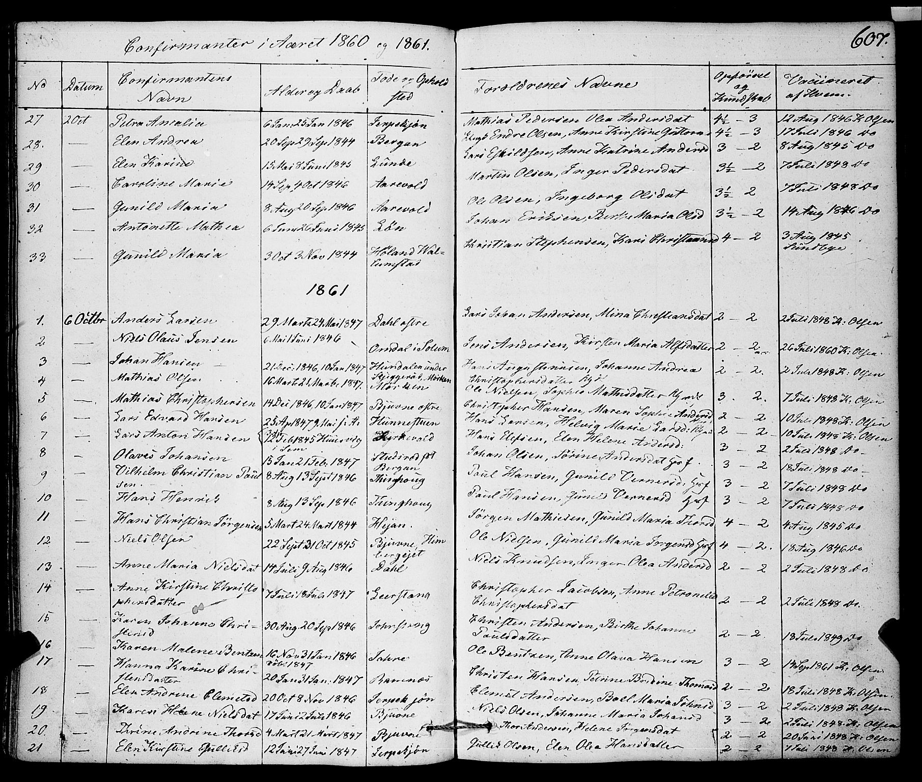 Ramnes kirkebøker, AV/SAKO-A-314/F/Fa/L0005: Parish register (official) no. I 5, 1841-1861, p. 606-607