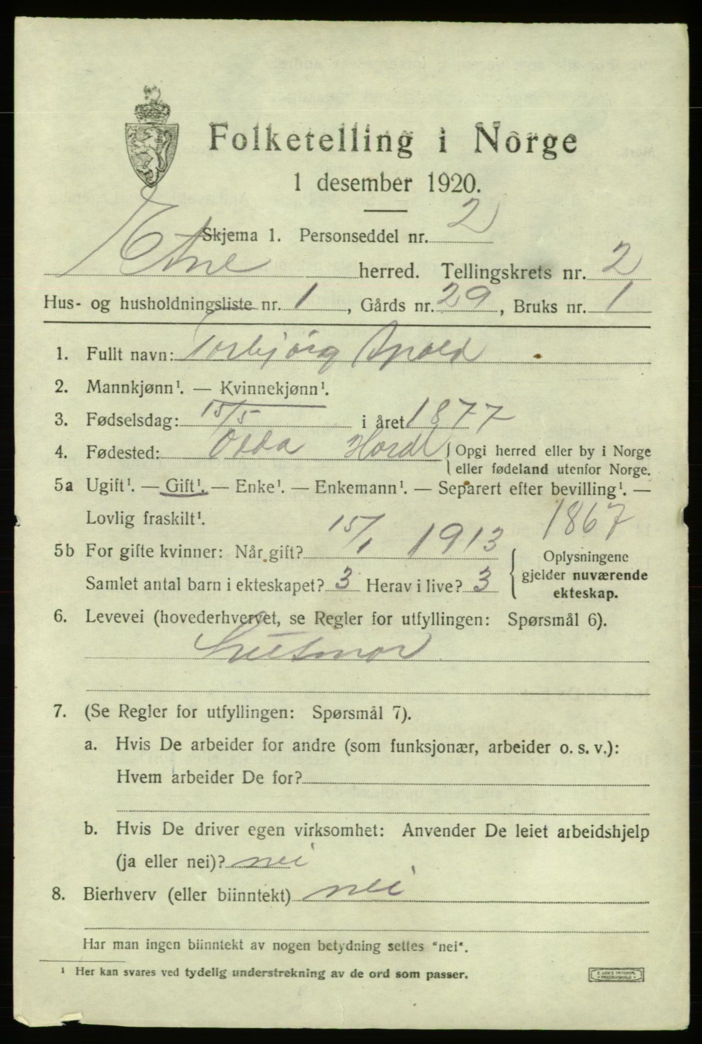 SAB, 1920 census for Etne, 1920, p. 1187