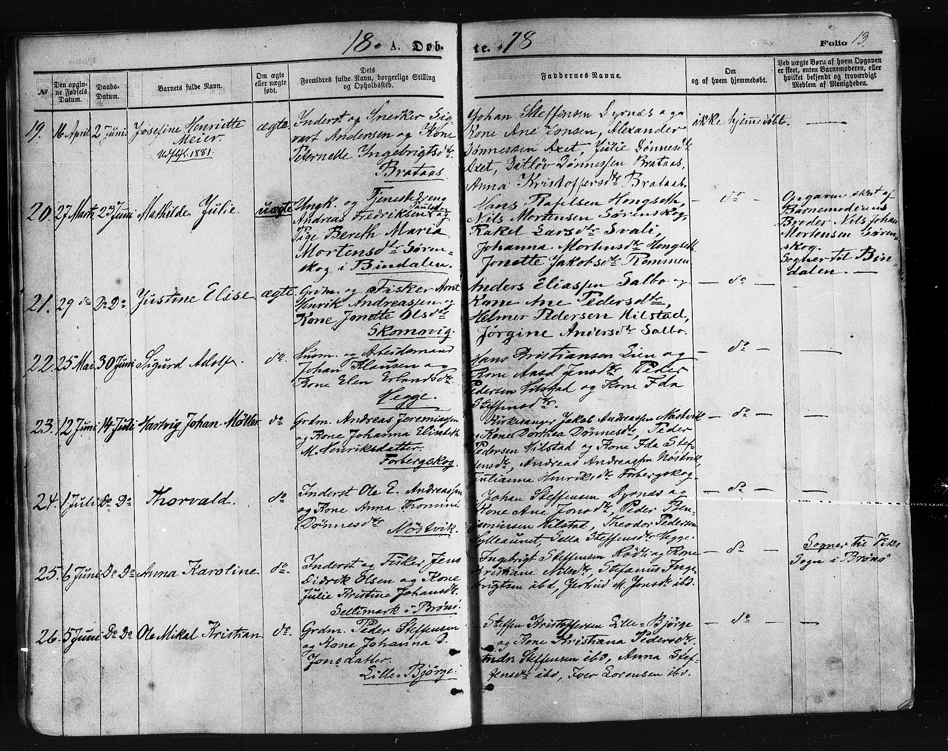 Ministerialprotokoller, klokkerbøker og fødselsregistre - Nordland, SAT/A-1459/814/L0225: Parish register (official) no. 814A06, 1875-1885, p. 13
