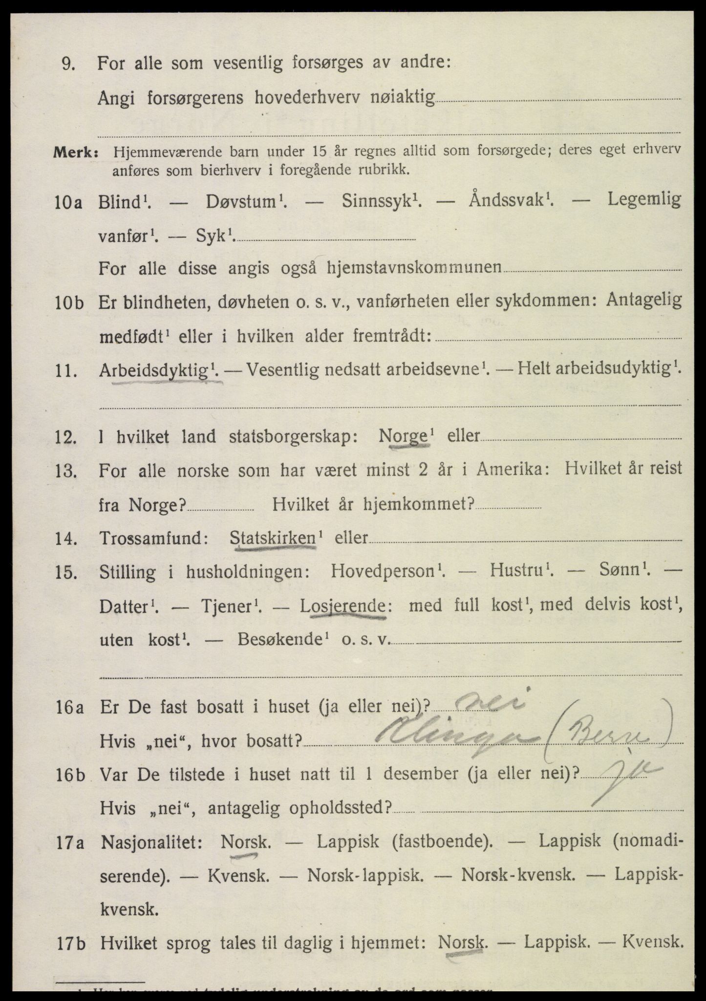 SAT, 1920 census for Klinga, 1920, p. 2106