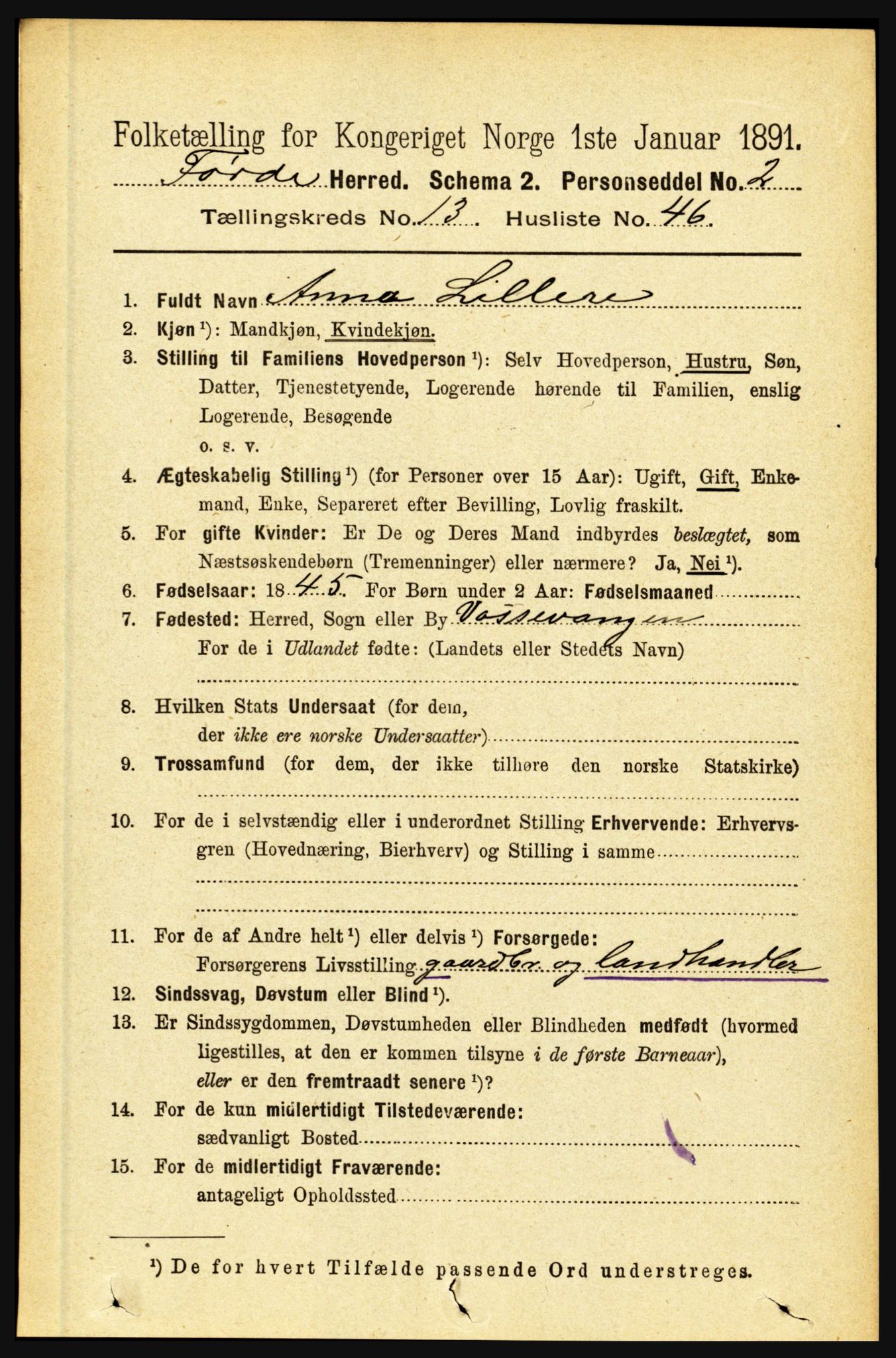 RA, 1891 census for 1432 Førde, 1891, p. 4847