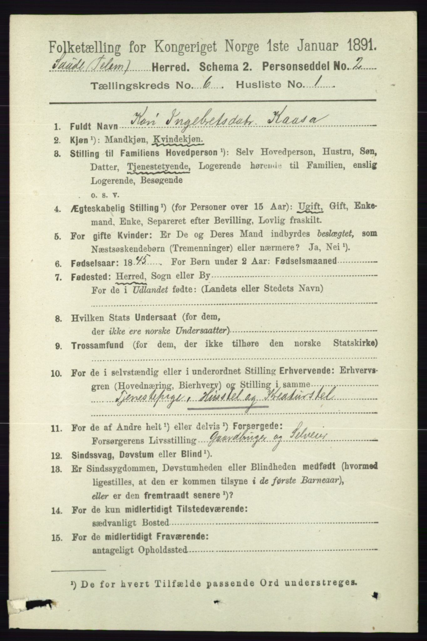 RA, 1891 census for 0822 Sauherad, 1891, p. 1731