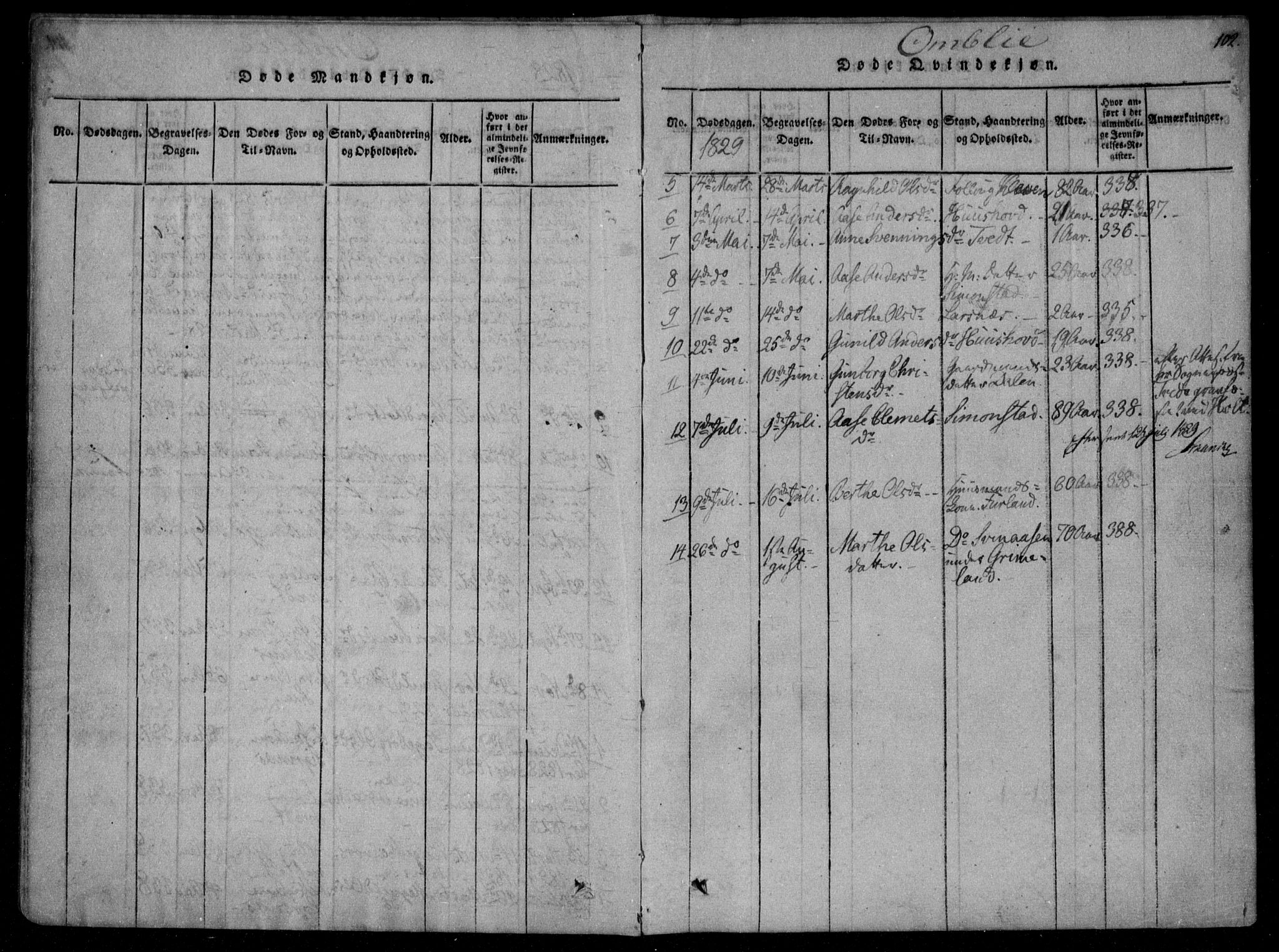 Åmli sokneprestkontor, SAK/1111-0050/F/Fa/Fac/L0006: Parish register (official) no. A 6, 1816-1829, p. 102