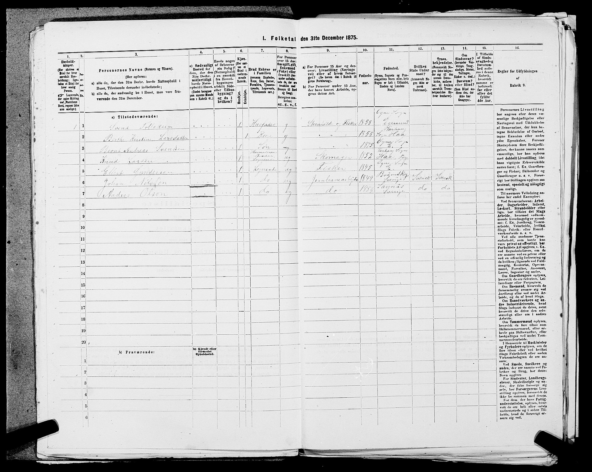 SAST, 1875 census for 1116L Eigersund/Eigersund og Ogna, 1875, p. 985