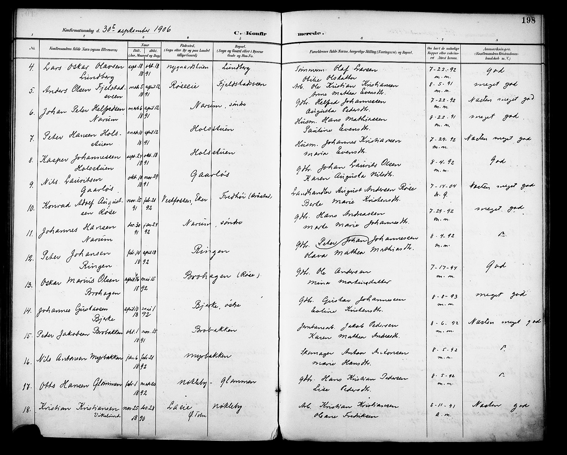 Vestre Toten prestekontor, SAH/PREST-108/H/Ha/Haa/L0013: Parish register (official) no. 13, 1895-1911, p. 198
