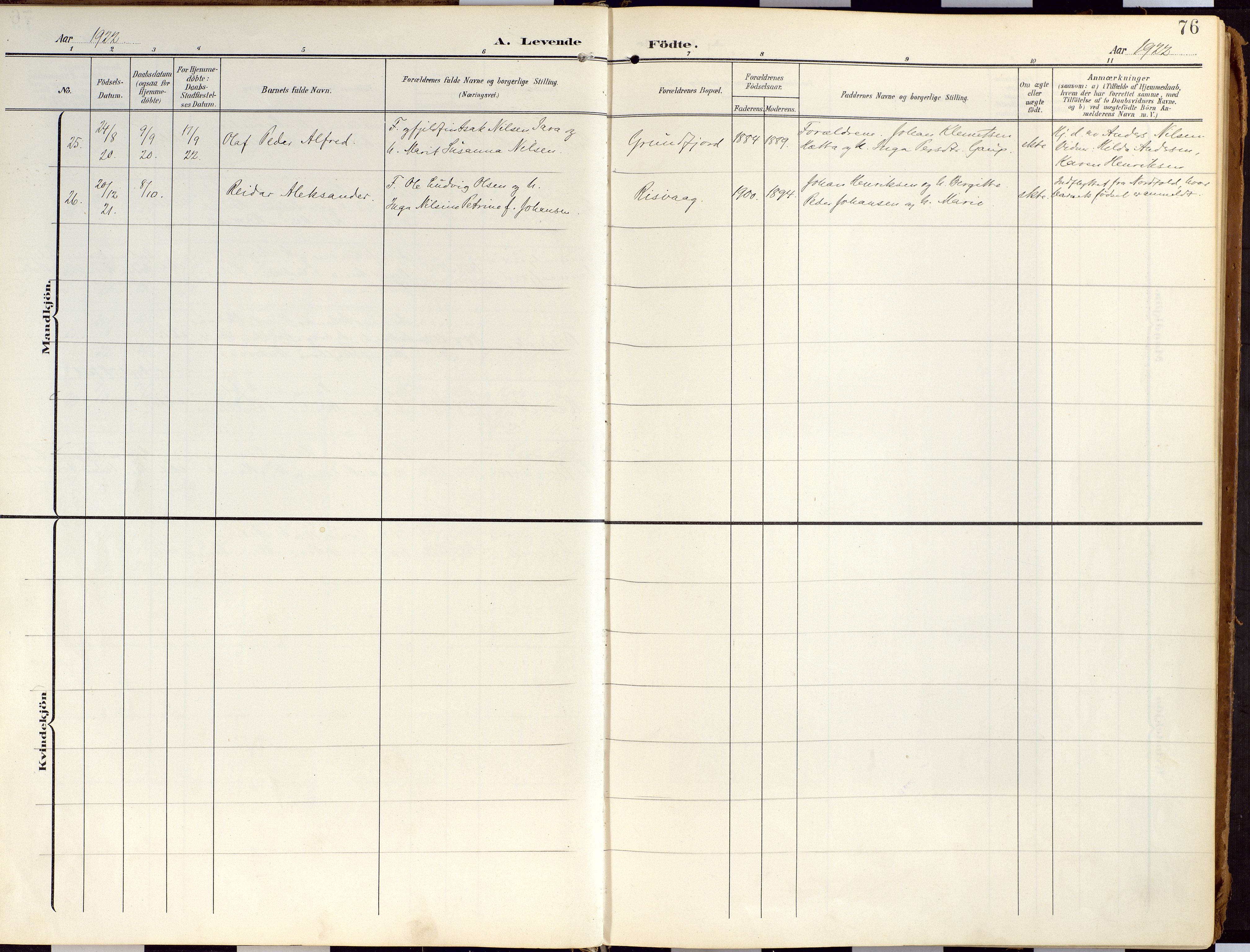 Loppa sokneprestkontor, SATØ/S-1339/H/Ha/L0010kirke: Parish register (official) no. 10, 1907-1922, p. 76