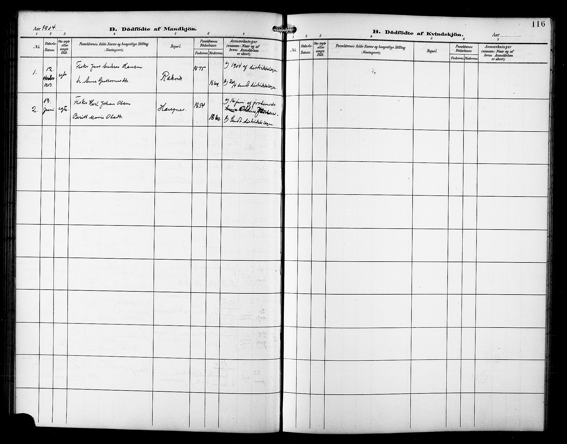 Skjervøy sokneprestkontor, AV/SATØ-S-1300/H/Ha/Hab/L0008klokker: Parish register (copy) no. 8, 1900-1910, p. 116