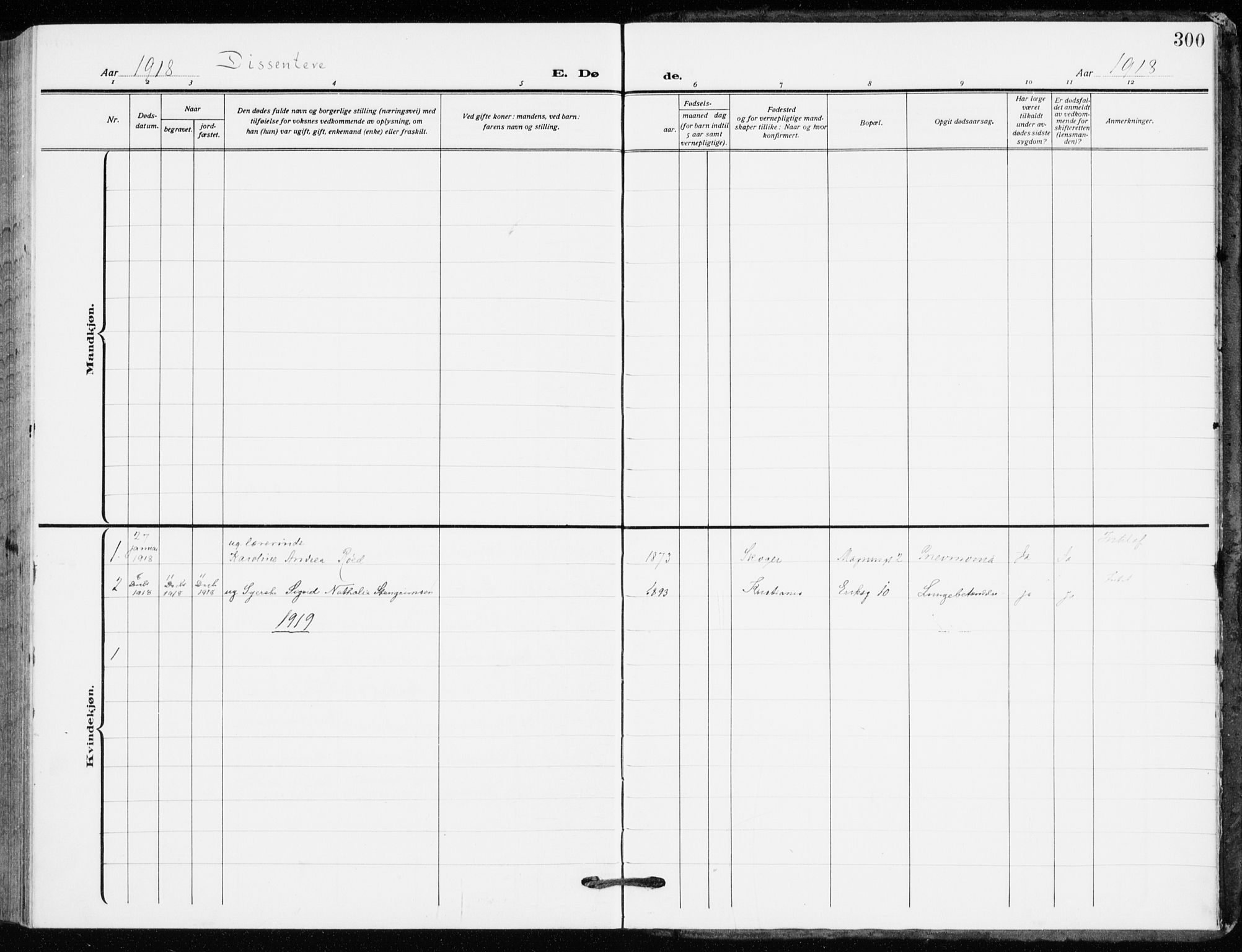 Kampen prestekontor Kirkebøker, SAO/A-10853/F/Fa/L0013: Parish register (official) no. I 13, 1917-1922, p. 300