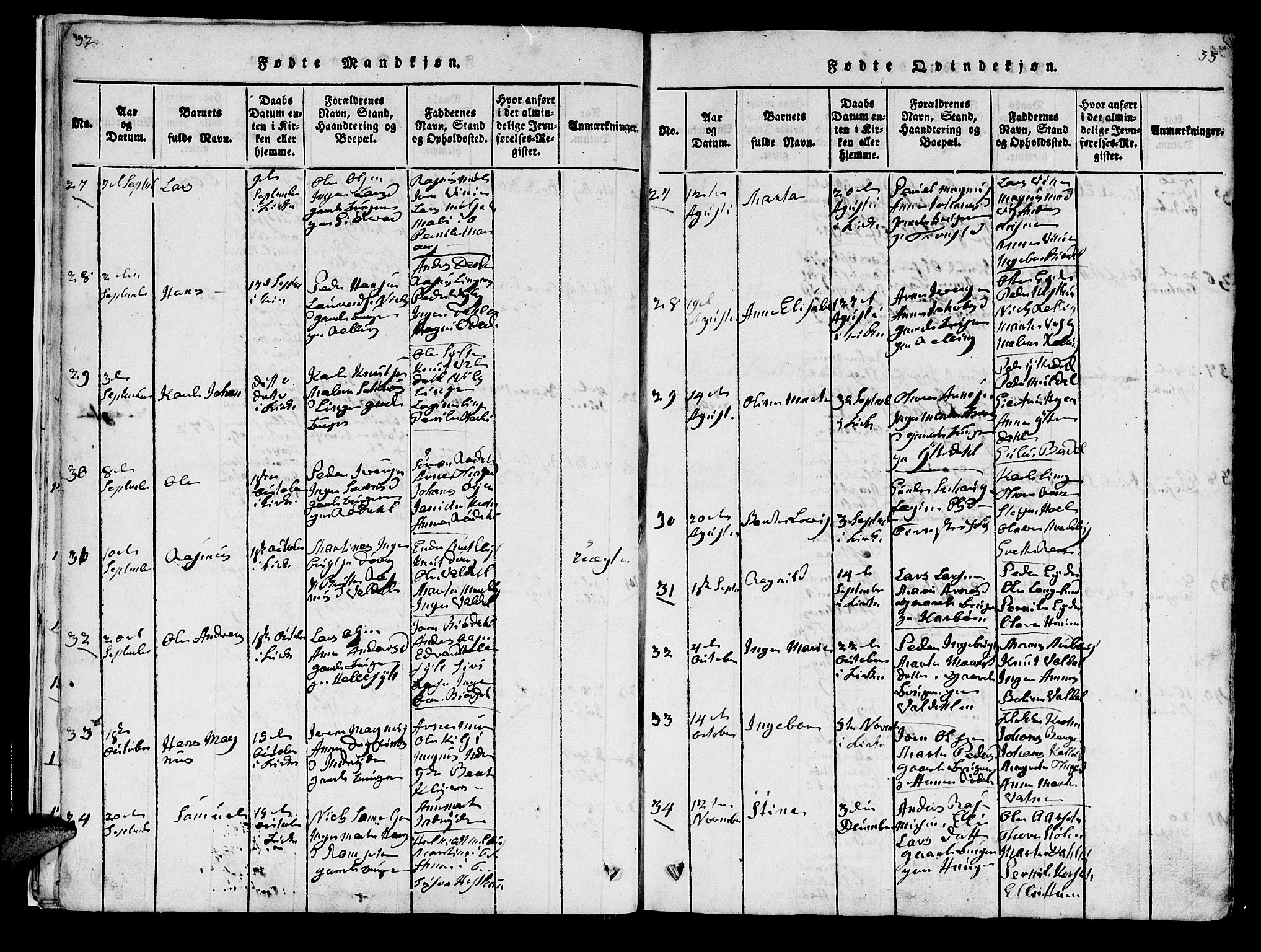 Ministerialprotokoller, klokkerbøker og fødselsregistre - Møre og Romsdal, SAT/A-1454/519/L0246: Parish register (official) no. 519A05, 1817-1834, p. 32-33