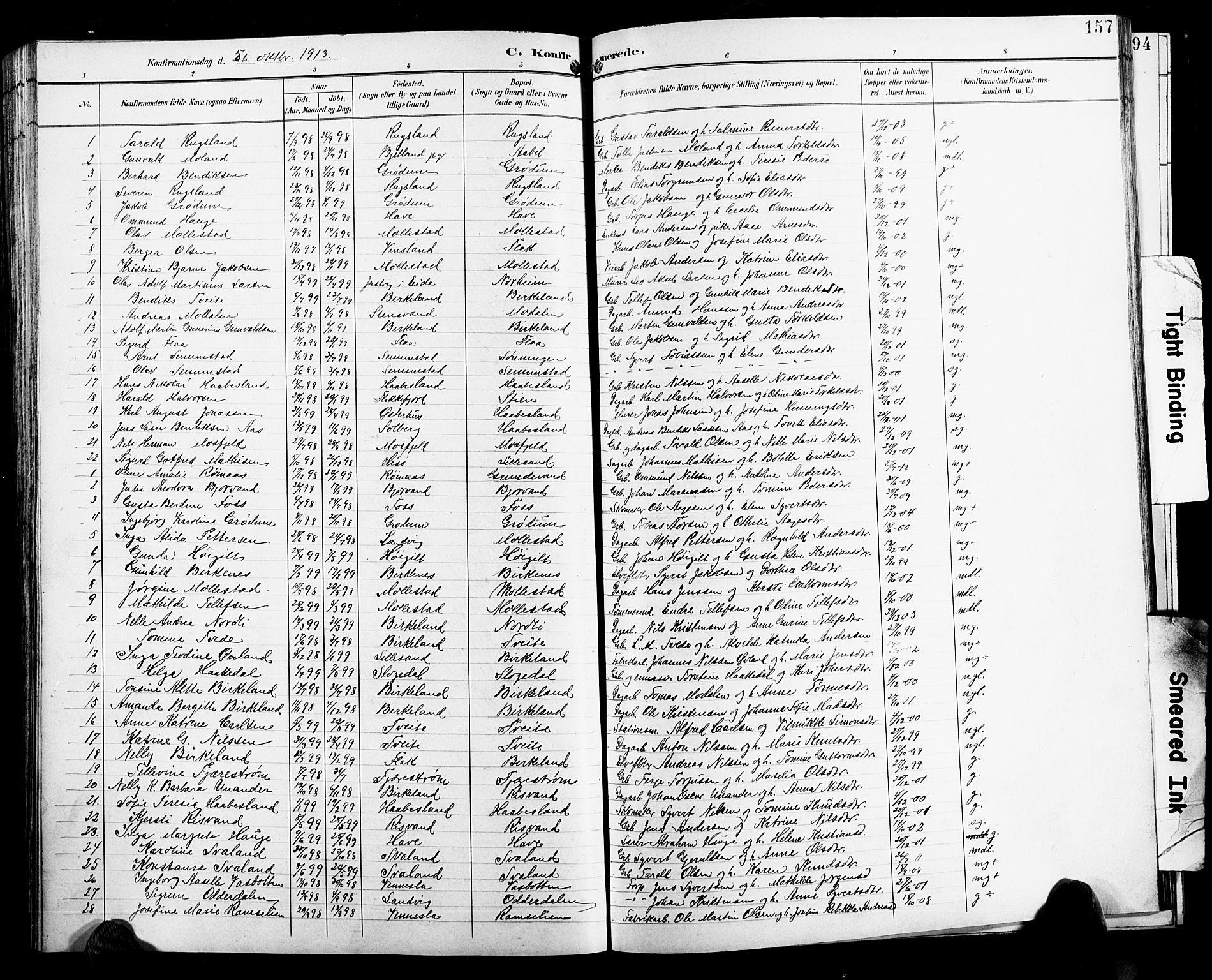 Birkenes sokneprestkontor, SAK/1111-0004/F/Fb/L0004: Parish register (copy) no. B 4, 1893-1930, p. 157