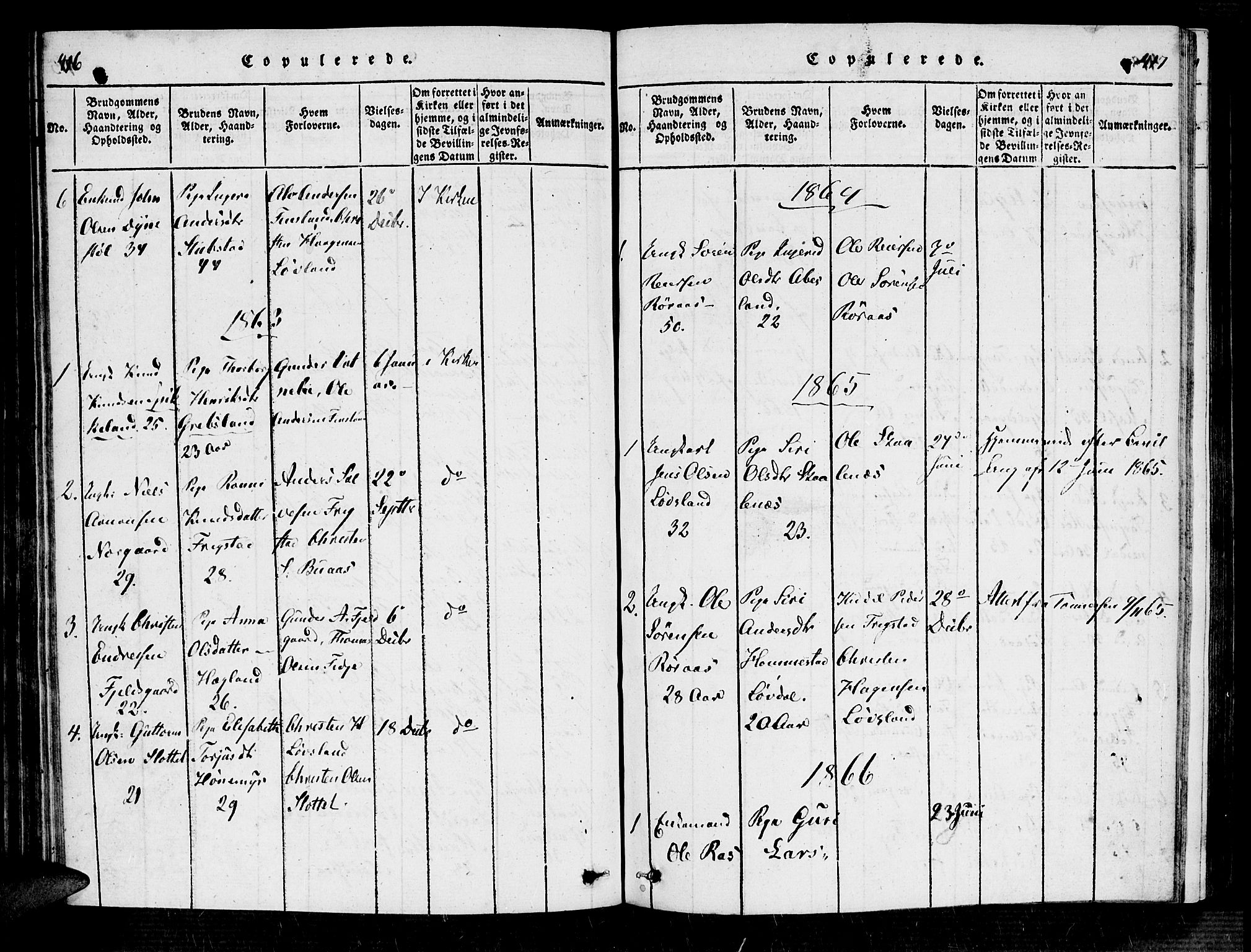 Bjelland sokneprestkontor, AV/SAK-1111-0005/F/Fa/Fab/L0002: Parish register (official) no. A 2, 1816-1869, p. 416-417