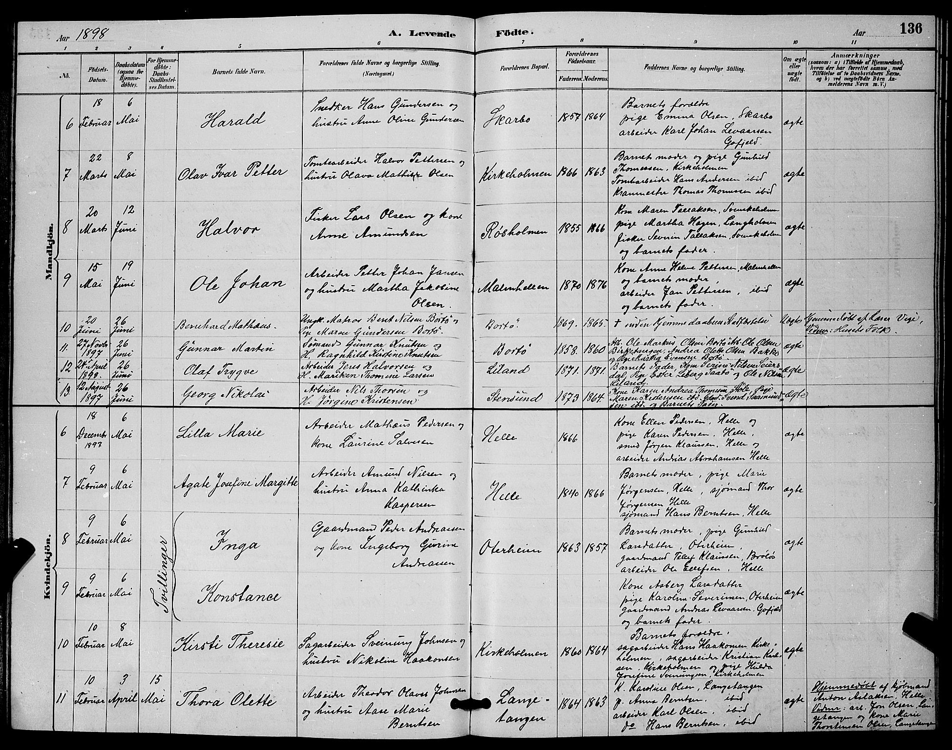 Skåtøy kirkebøker, SAKO/A-304/G/Ga/L0003: Parish register (copy) no. I 3, 1884-1898, p. 136