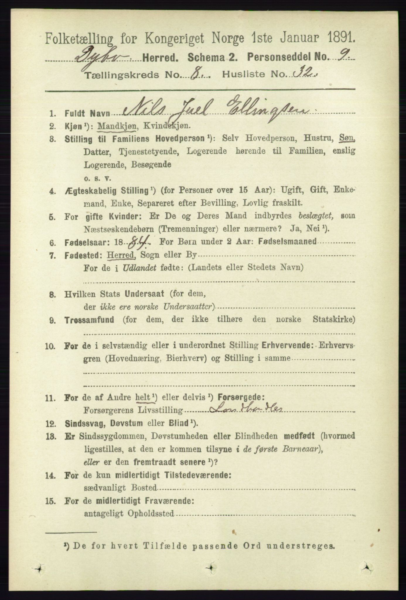 RA, 1891 census for 0915 Dypvåg, 1891, p. 2911