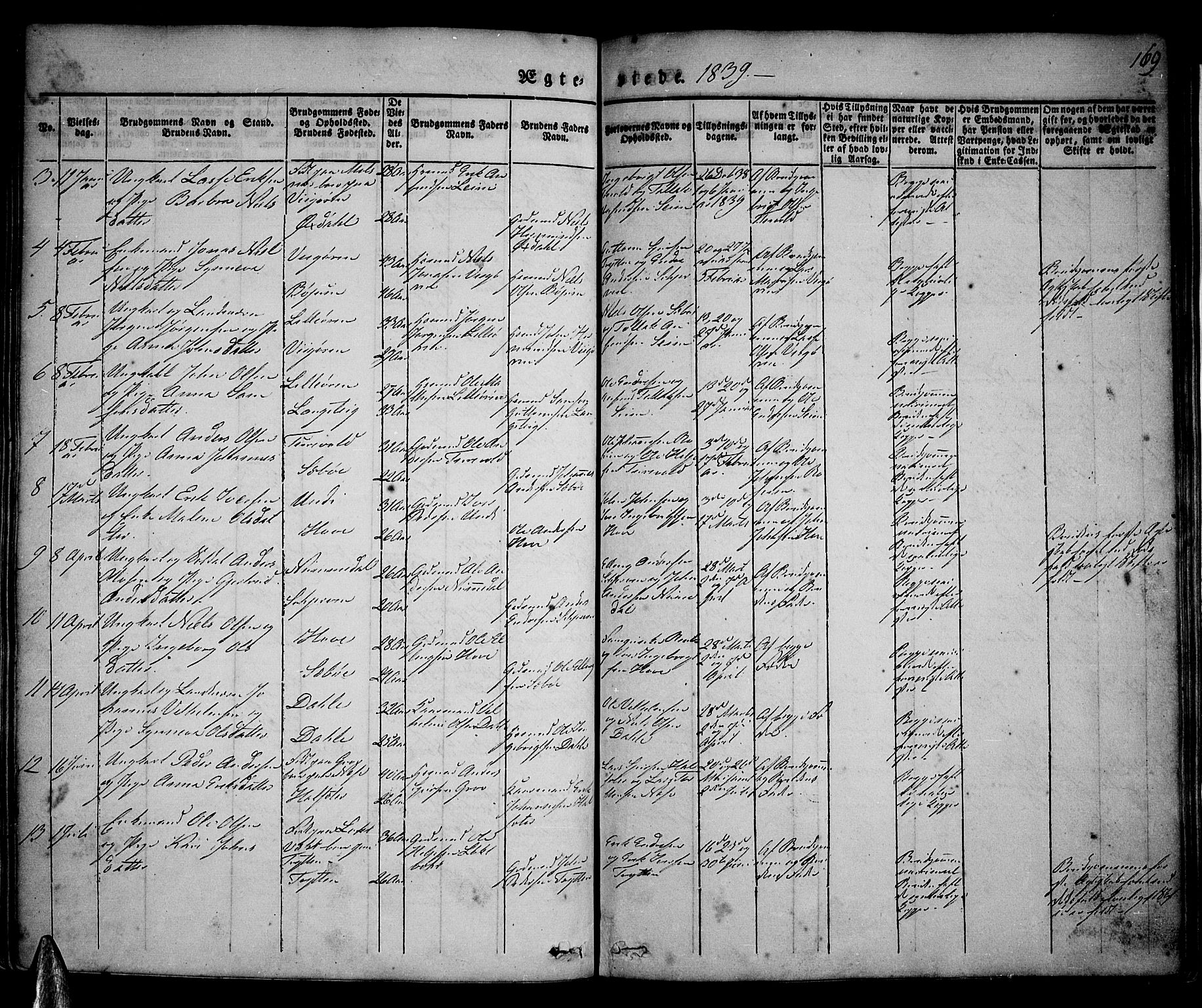 Vik sokneprestembete, SAB/A-81501: Parish register (official) no. A 7, 1831-1845, p. 169