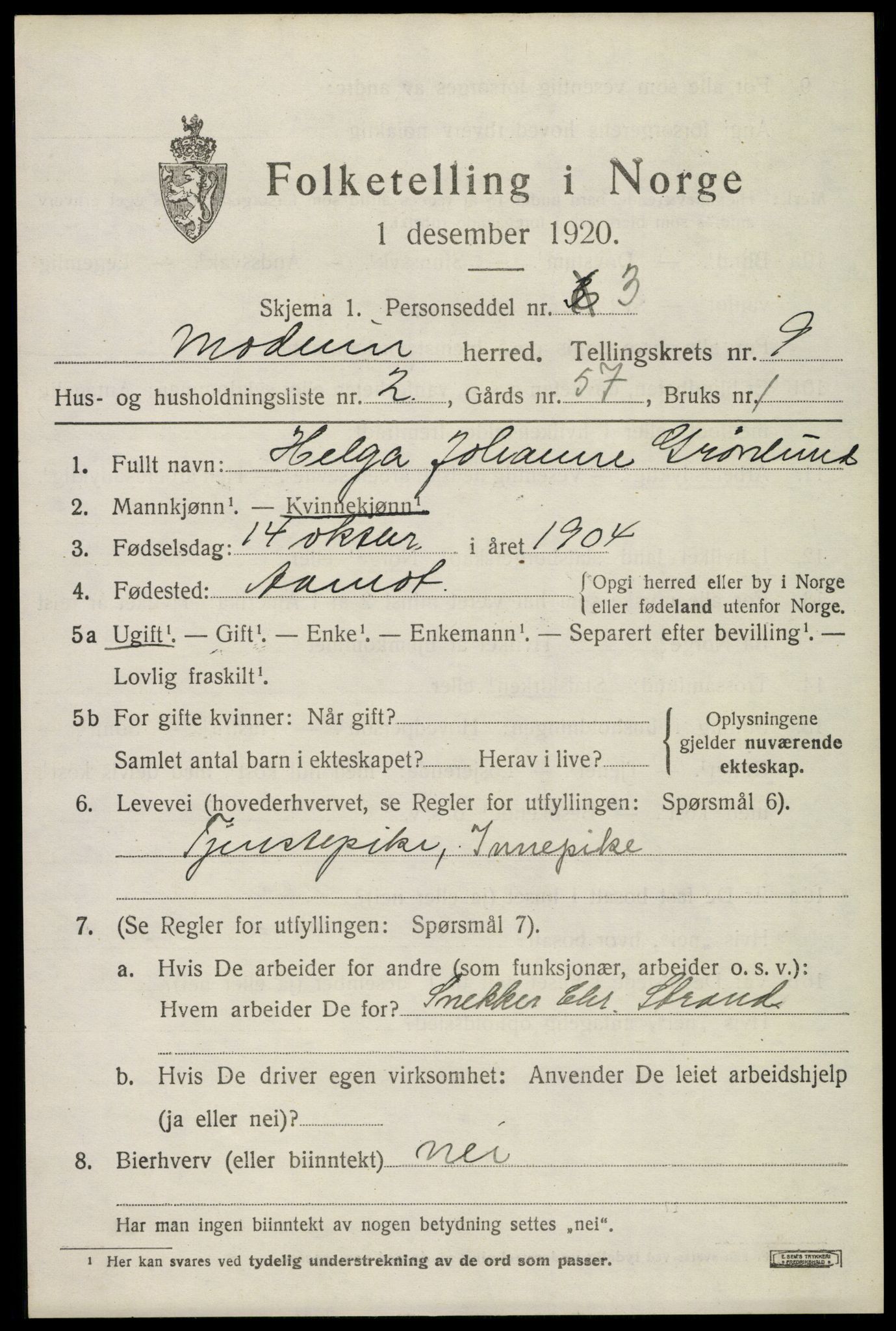 SAKO, 1920 census for Modum, 1920, p. 11751