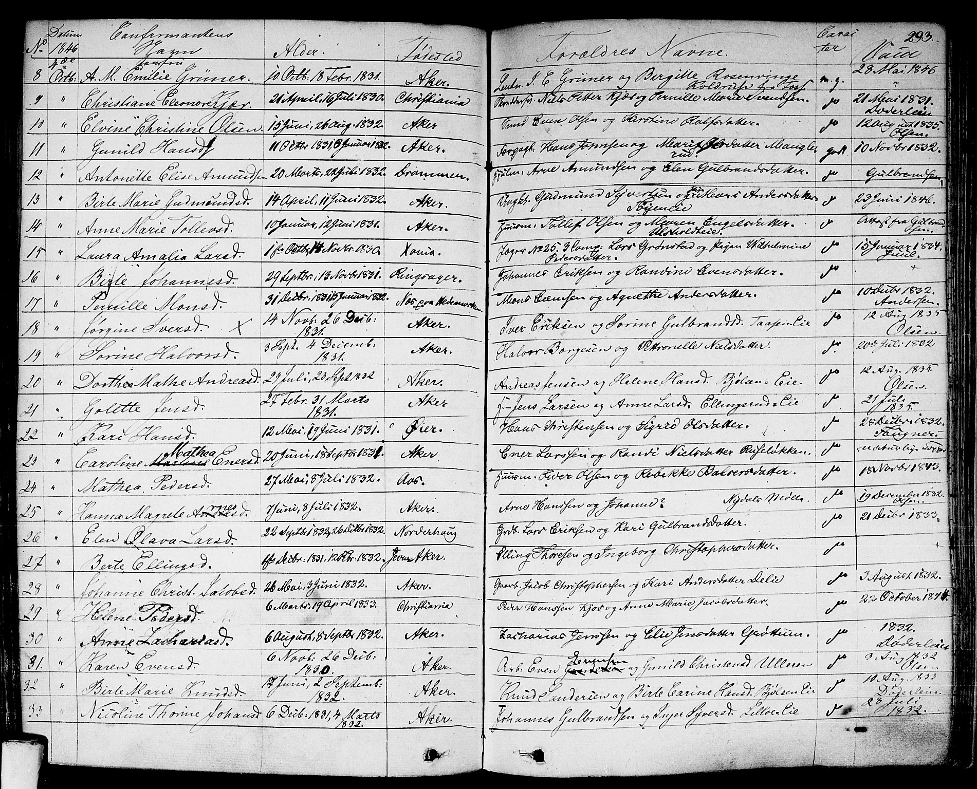 Aker prestekontor kirkebøker, SAO/A-10861/F/L0018: Parish register (official) no. 17, 1829-1852, p. 293