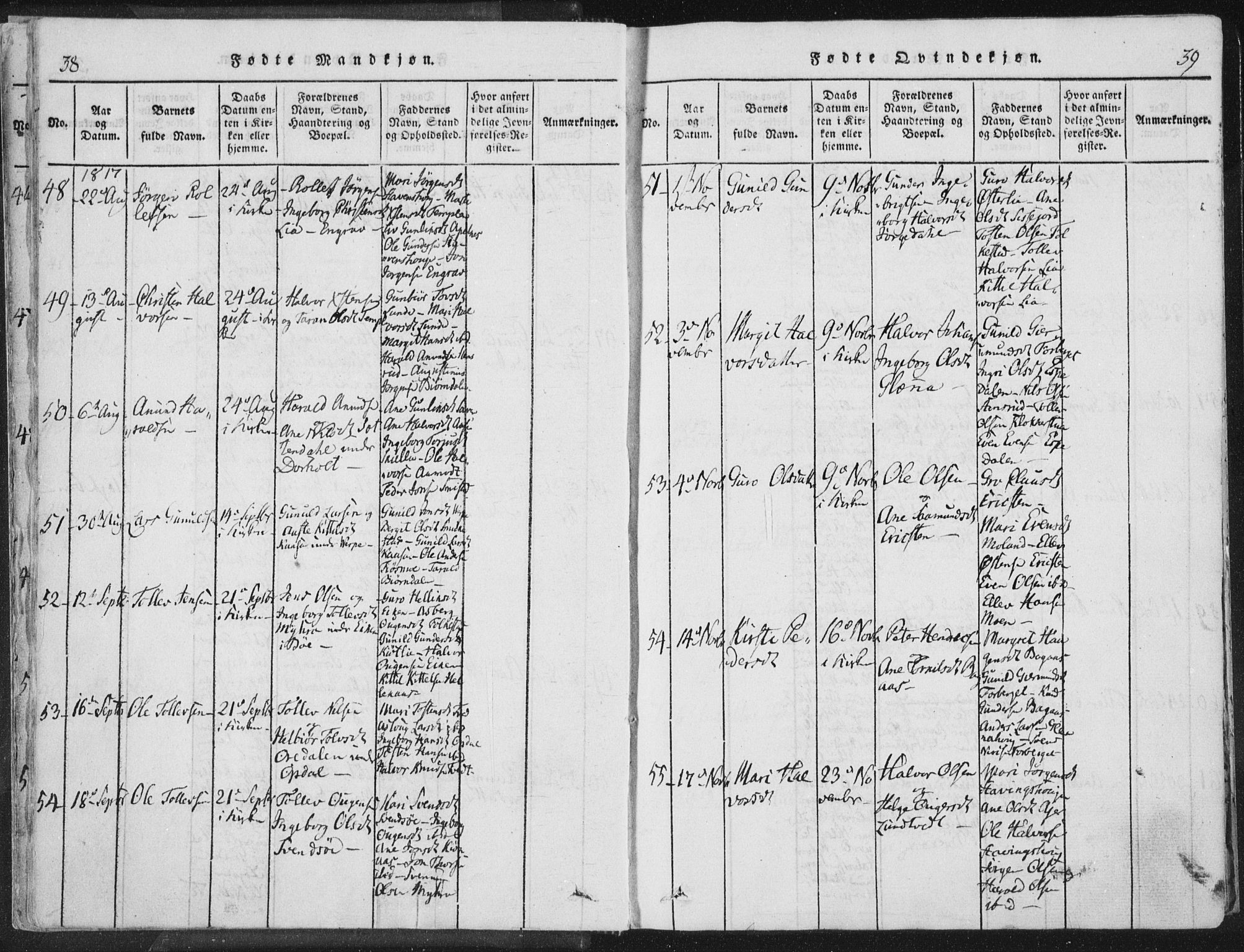 Bø kirkebøker, SAKO/A-257/F/Fa/L0006: Parish register (official) no. 6, 1815-1831, p. 38-39