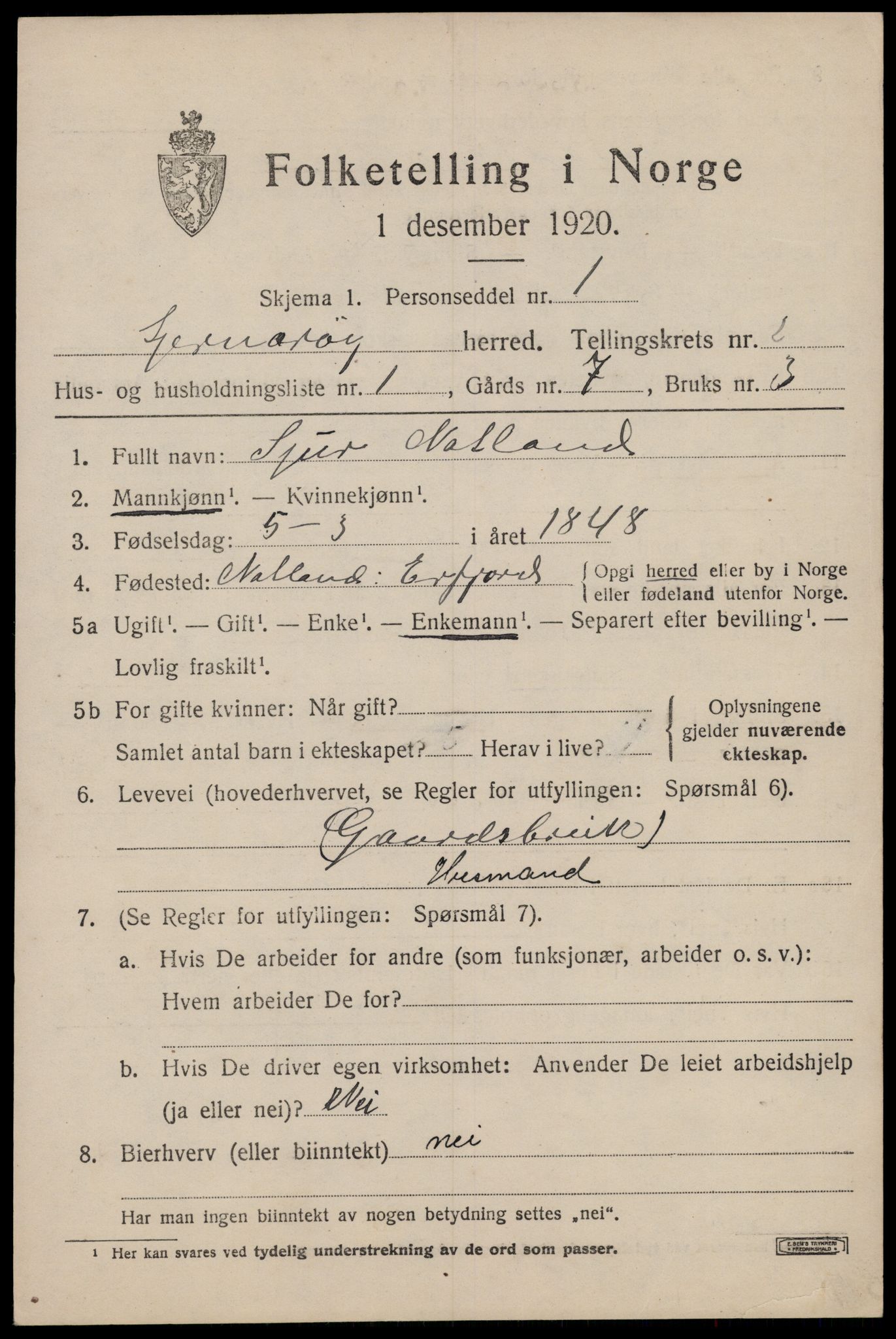 SAST, 1920 census for Sjernarøy, 1920, p. 656