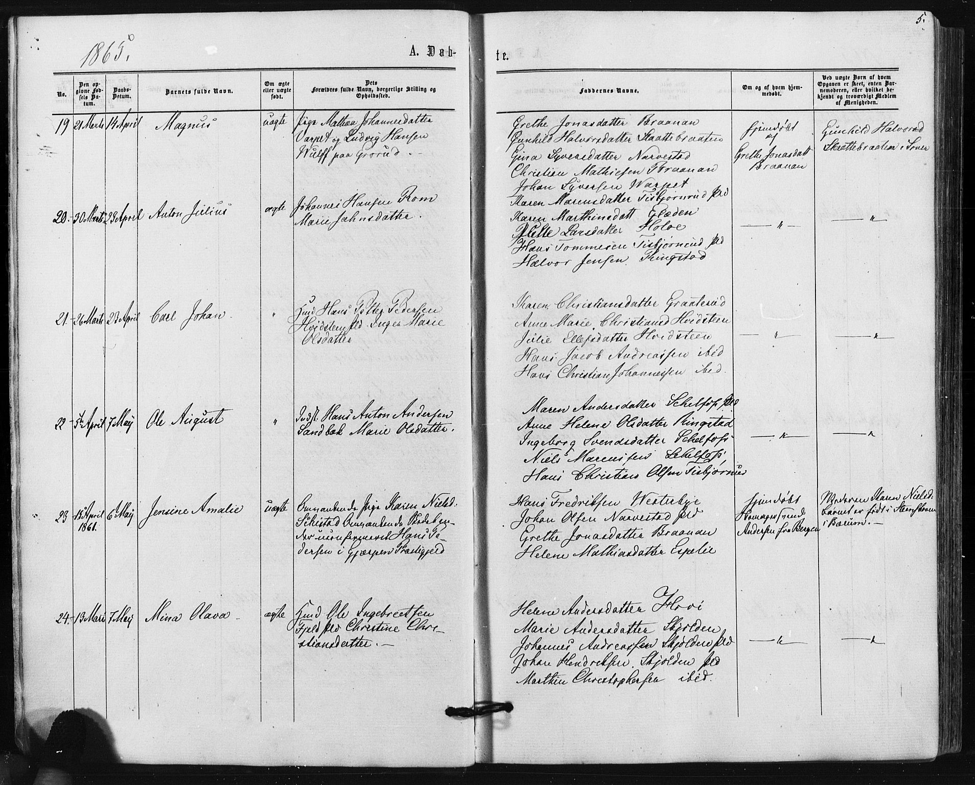 Hobøl prestekontor Kirkebøker, AV/SAO-A-2002/F/Fa/L0004: Parish register (official) no. I 4, 1865-1877, p. 5