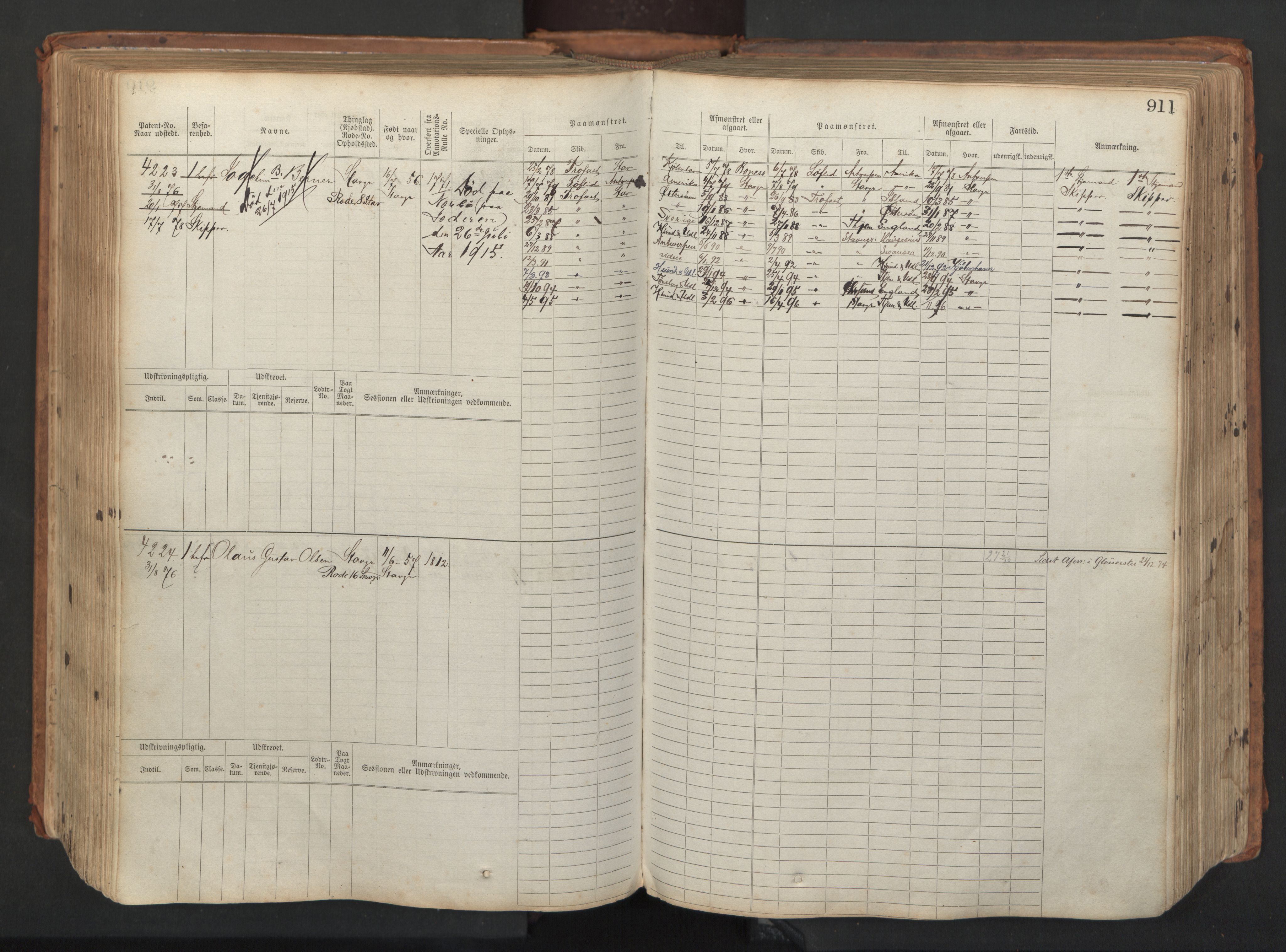 Stavanger sjømannskontor, AV/SAST-A-102006/F/Fb/Fbb/L0008: Sjøfartshovedrulle, patentnr. 3605-4804, 1873, p. 358