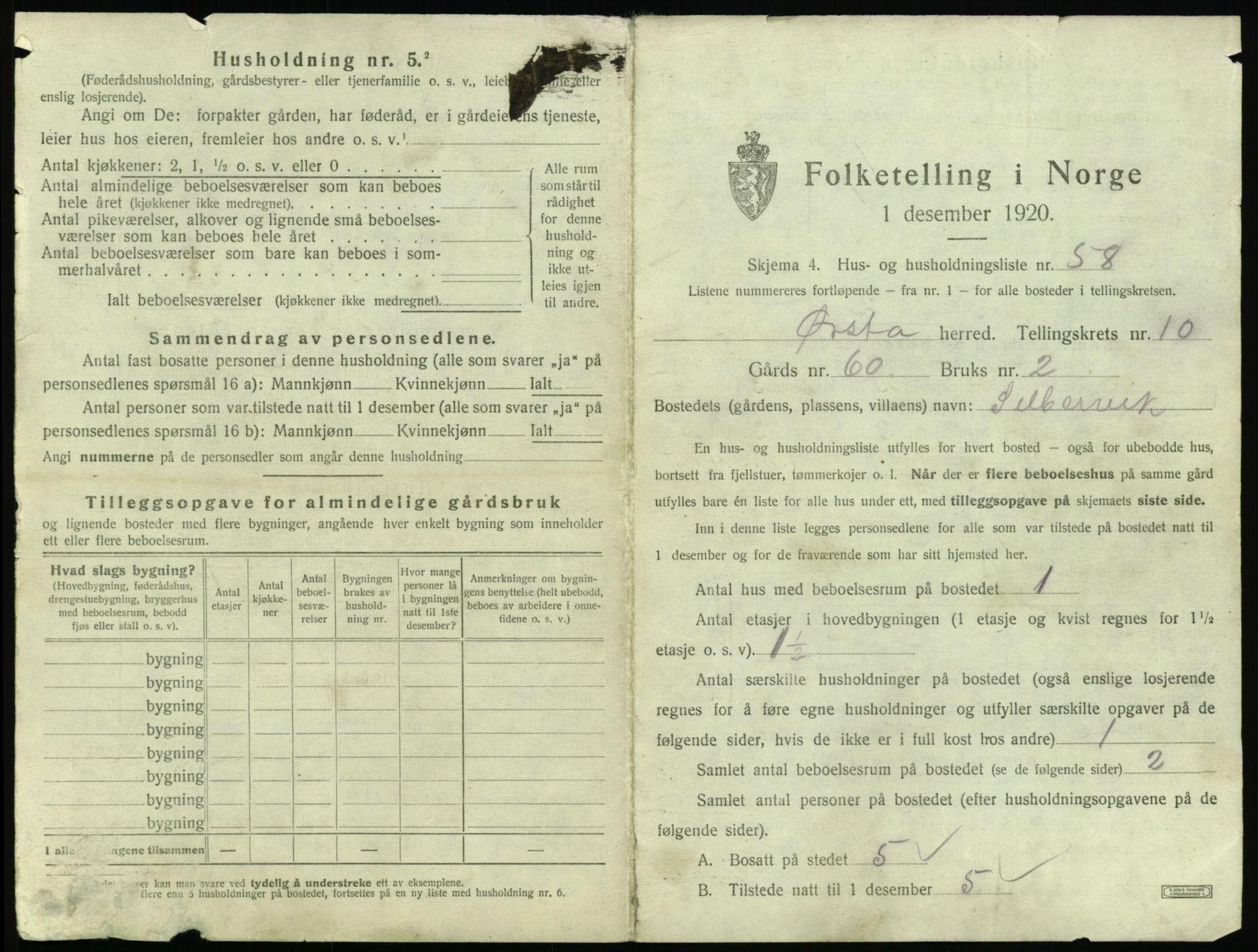 SAT, 1920 census for Ørsta, 1920, p. 1046