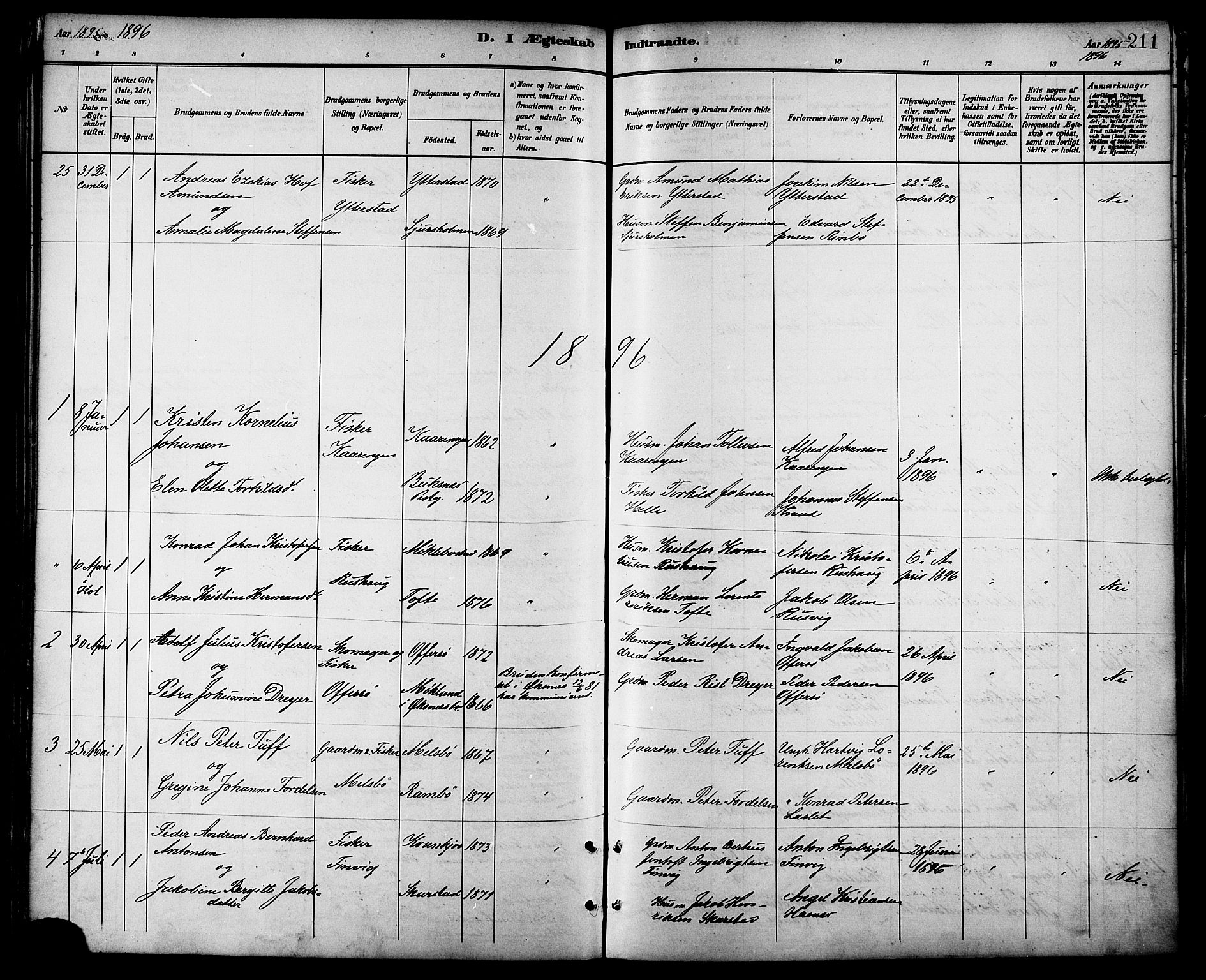 Ministerialprotokoller, klokkerbøker og fødselsregistre - Nordland, SAT/A-1459/872/L1035: Parish register (official) no. 872A10, 1884-1896, p. 211
