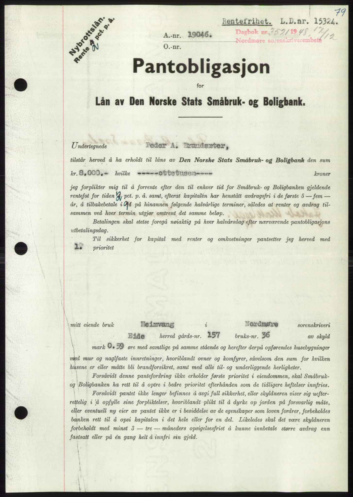 Nordmøre sorenskriveri, AV/SAT-A-4132/1/2/2Ca: Mortgage book no. B100, 1948-1949, Diary no: : 3521/1948