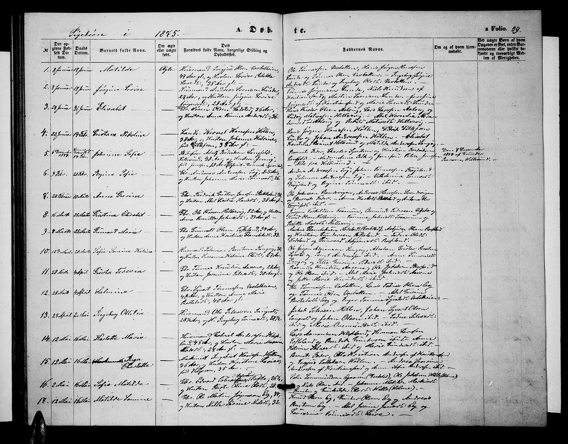 Søgne sokneprestkontor, SAK/1111-0037/F/Fb/Fbb/L0004: Parish register (copy) no. B 4, 1864-1883, p. 59