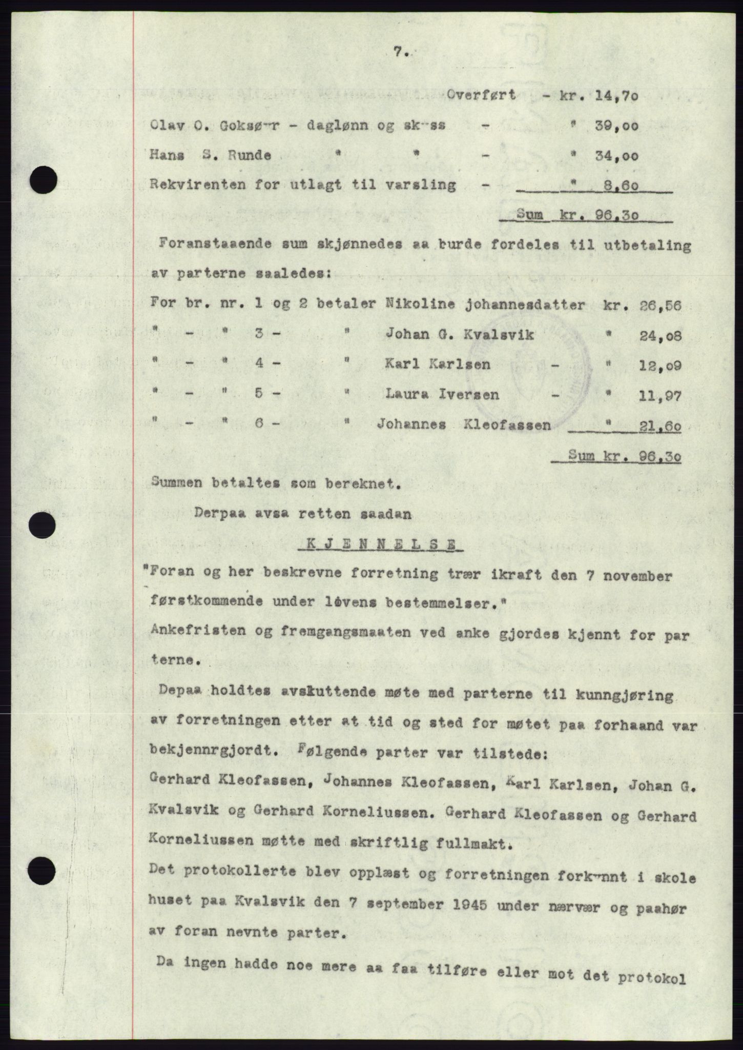 Søre Sunnmøre sorenskriveri, AV/SAT-A-4122/1/2/2C/L0077: Mortgage book no. 3A, 1945-1946, Diary no: : 769/1945