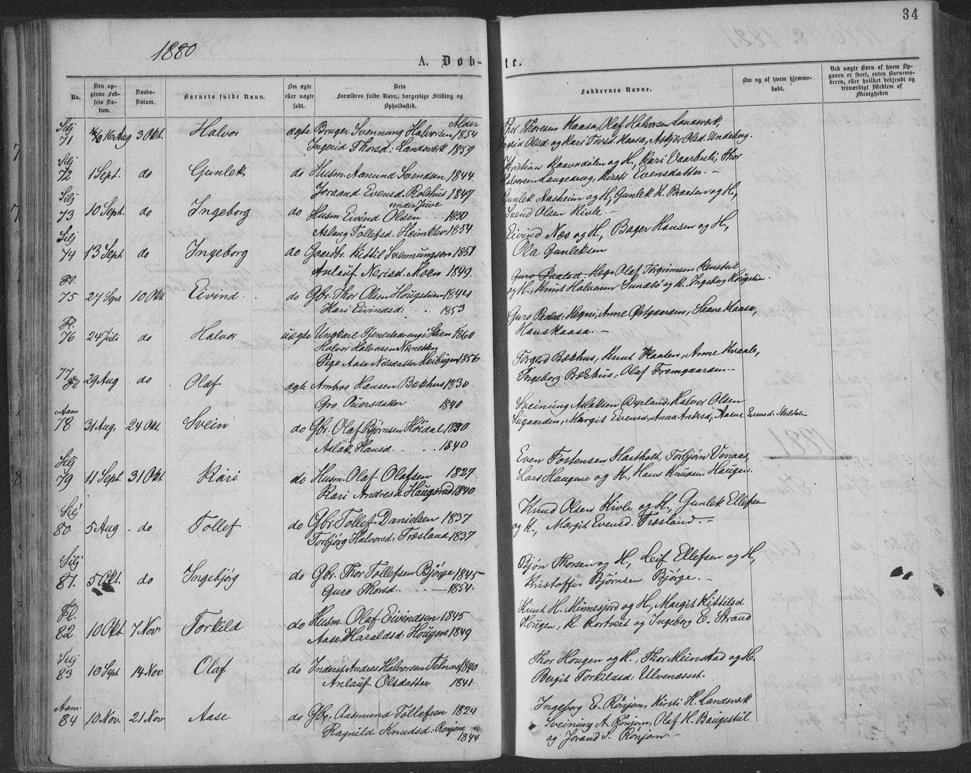 Seljord kirkebøker, SAKO/A-20/F/Fa/L0014: Parish register (official) no. I 14, 1877-1886, p. 34
