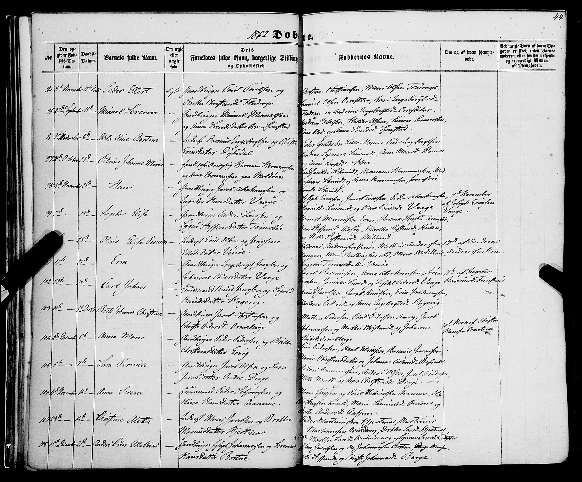 Selje sokneprestembete, SAB/A-99938/H/Ha/Haa/Haaa: Parish register (official) no. A 11, 1858-1870, p. 44