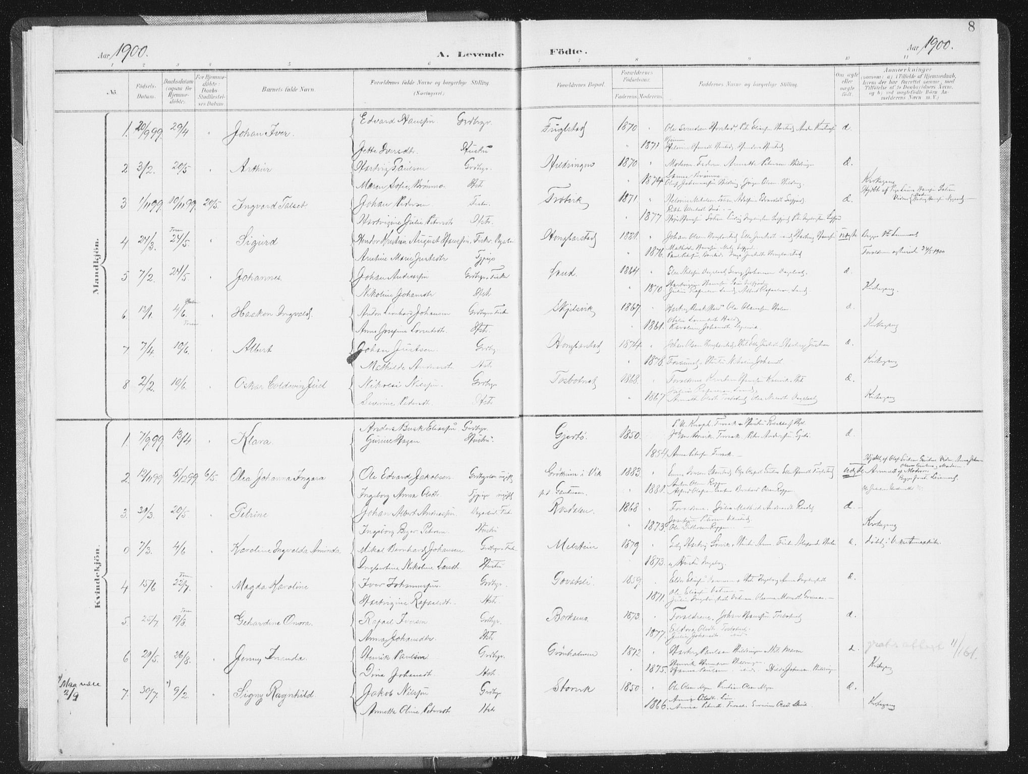 Ministerialprotokoller, klokkerbøker og fødselsregistre - Nordland, AV/SAT-A-1459/810/L0153: Parish register (official) no. 810A12, 1899-1914, p. 8