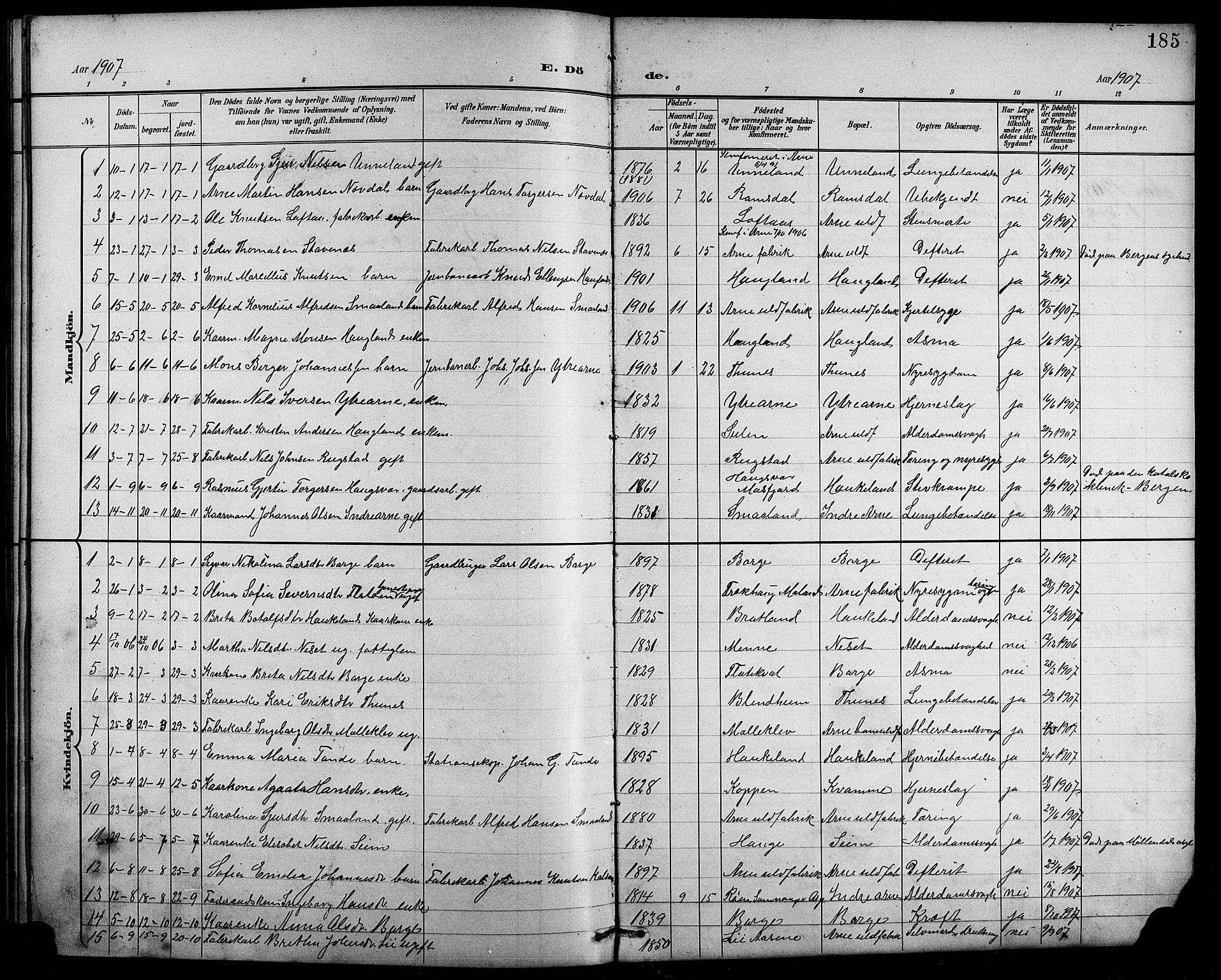 Arna Sokneprestembete, SAB/A-74001/H/Ha/Hab: Parish register (copy) no. A 4, 1898-1910, p. 185