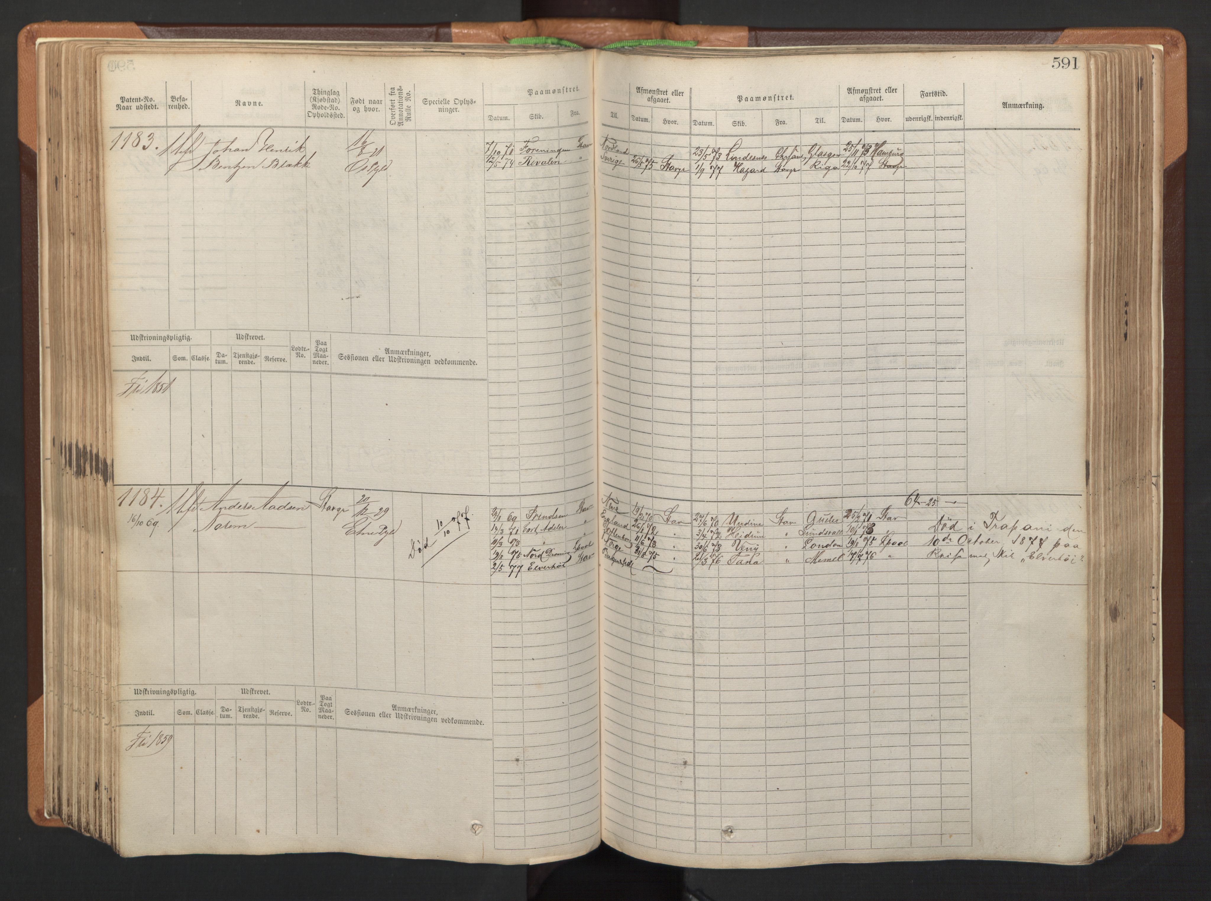 Stavanger sjømannskontor, SAST/A-102006/F/Fb/Fbb/L0005: Sjøfartshovedrulle, patentnr. 793-1606 (del 2), 1869-1880, p. 201