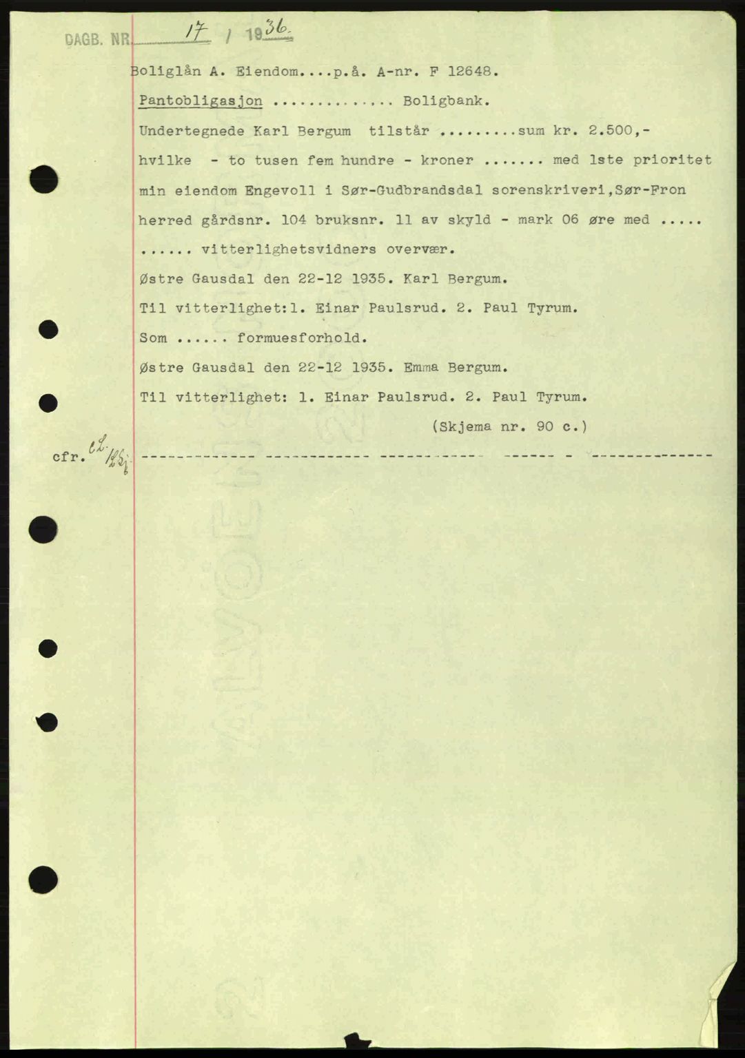 Sør-Gudbrandsdal tingrett, SAH/TING-004/H/Hb/Hbe/L0001: Mortgage book no. B1, 1936-1939, Diary no: : 17/1936