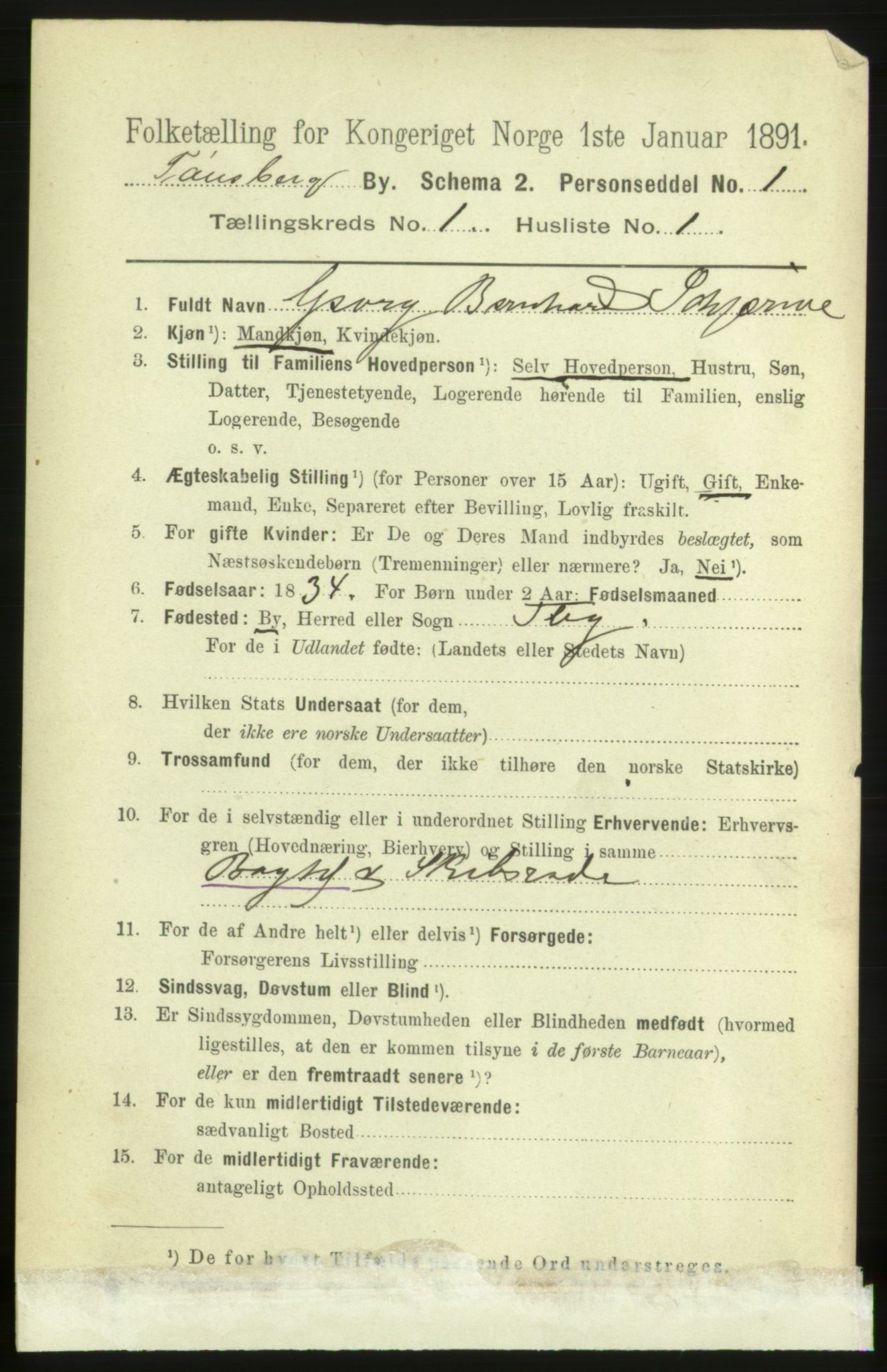 RA, 1891 census for 0705 Tønsberg, 1891, p. 1165