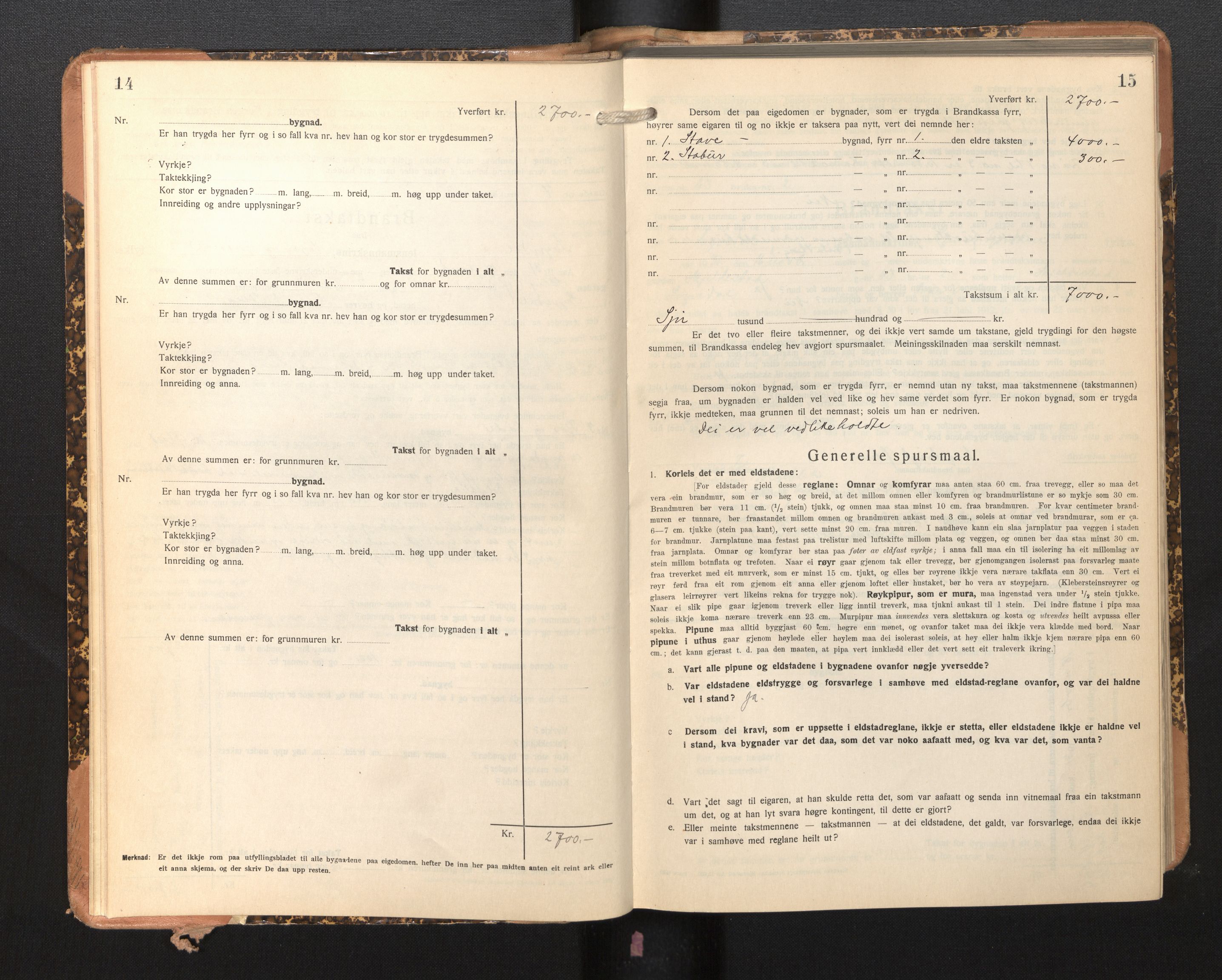 Lensmannen i Sogndal, AV/SAB-A-29901/0012/L0013: Branntakstprotokoll, skjematakst, 1931-1938, p. 14-15