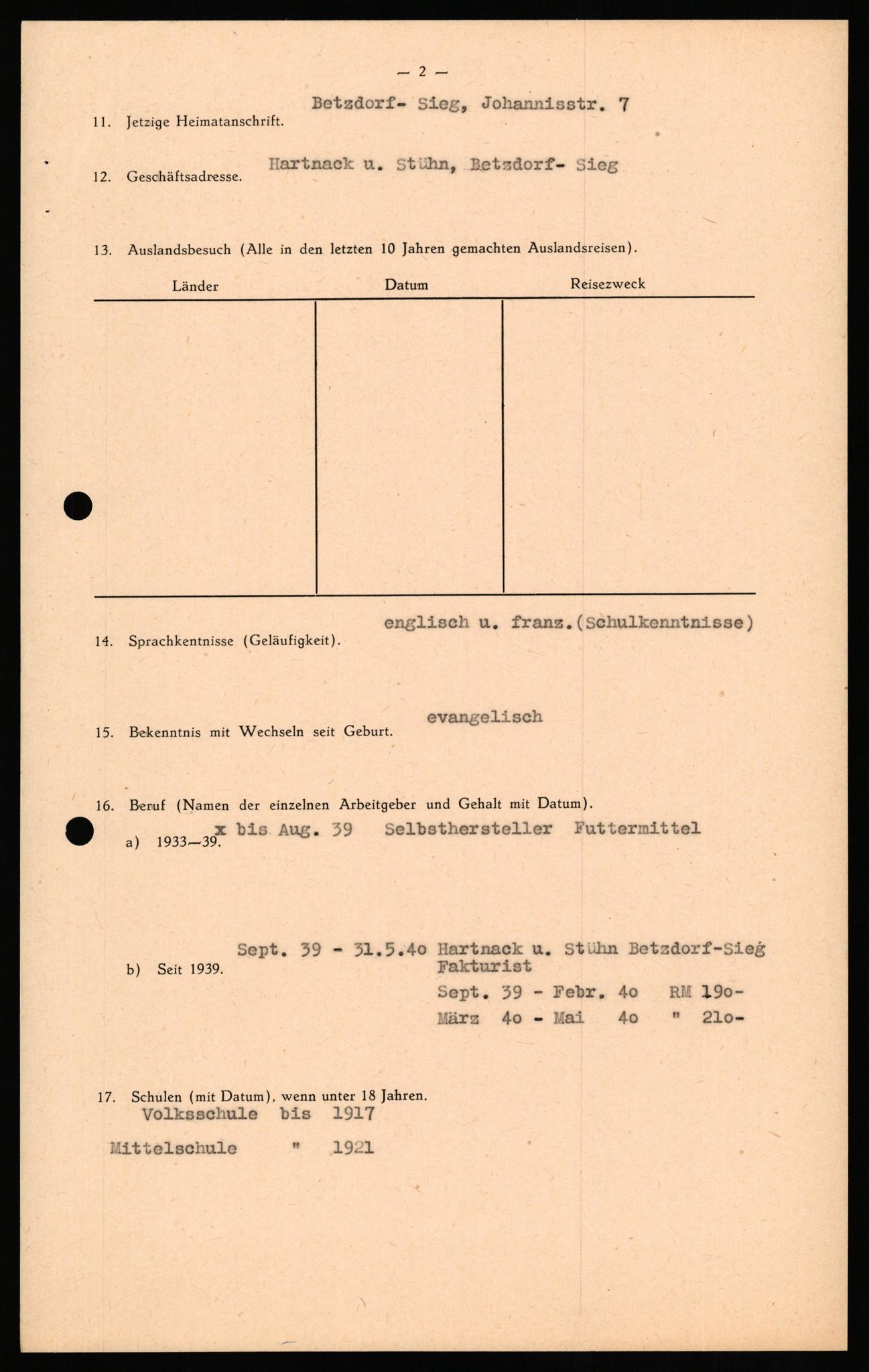 Forsvaret, Forsvarets overkommando II, AV/RA-RAFA-3915/D/Db/L0033: CI Questionaires. Tyske okkupasjonsstyrker i Norge. Tyskere., 1945-1946, p. 334