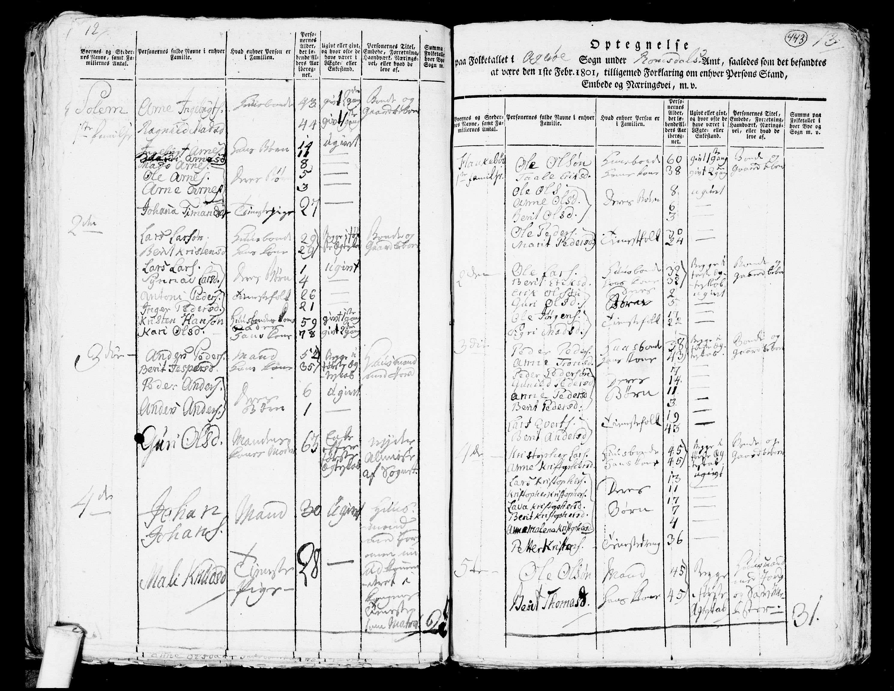 RA, 1801 census for 1545P Aukra, 1801, p. 442b-443a