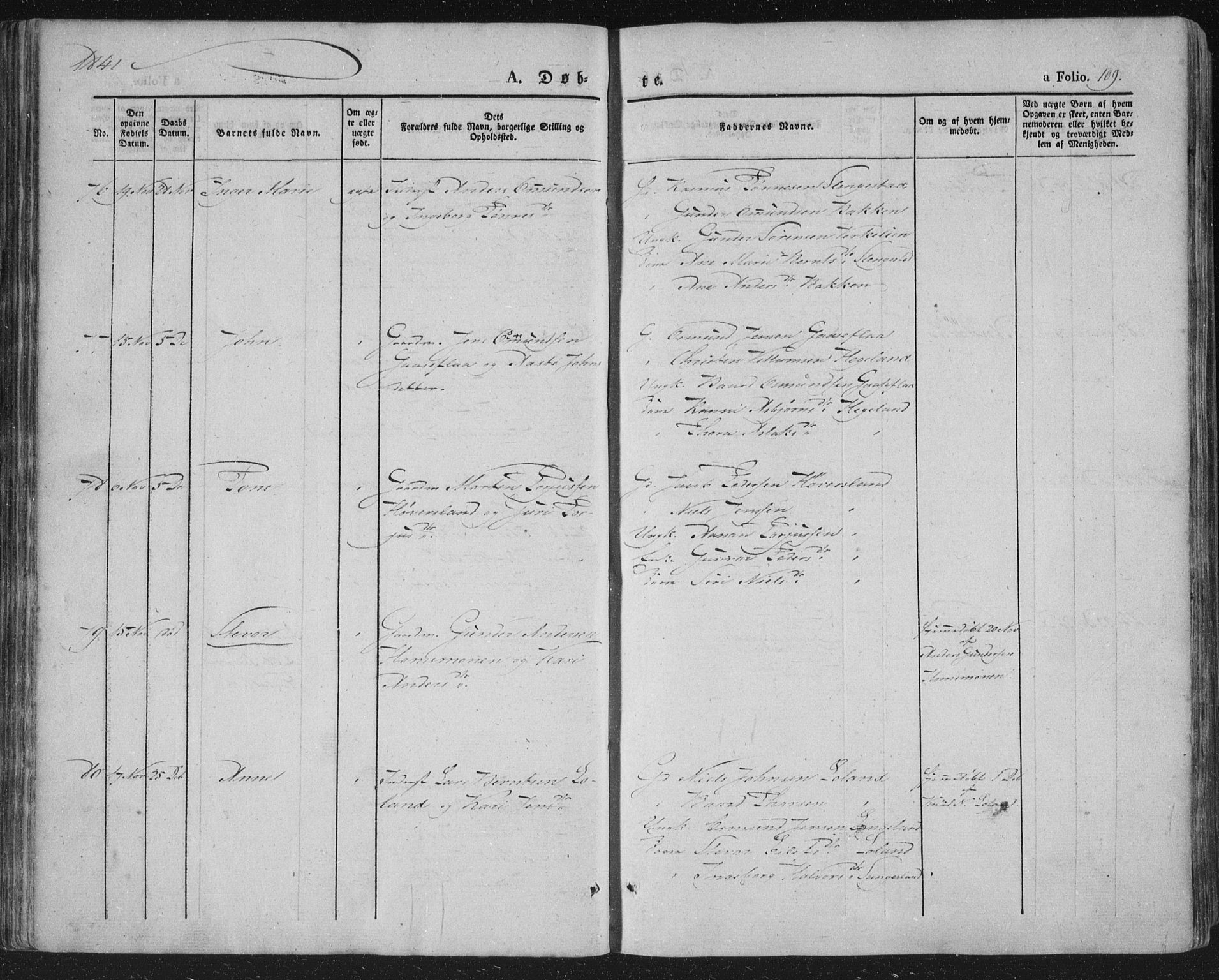 Vennesla sokneprestkontor, AV/SAK-1111-0045/Fa/Fac/L0004: Parish register (official) no. A 4, 1834-1855, p. 109