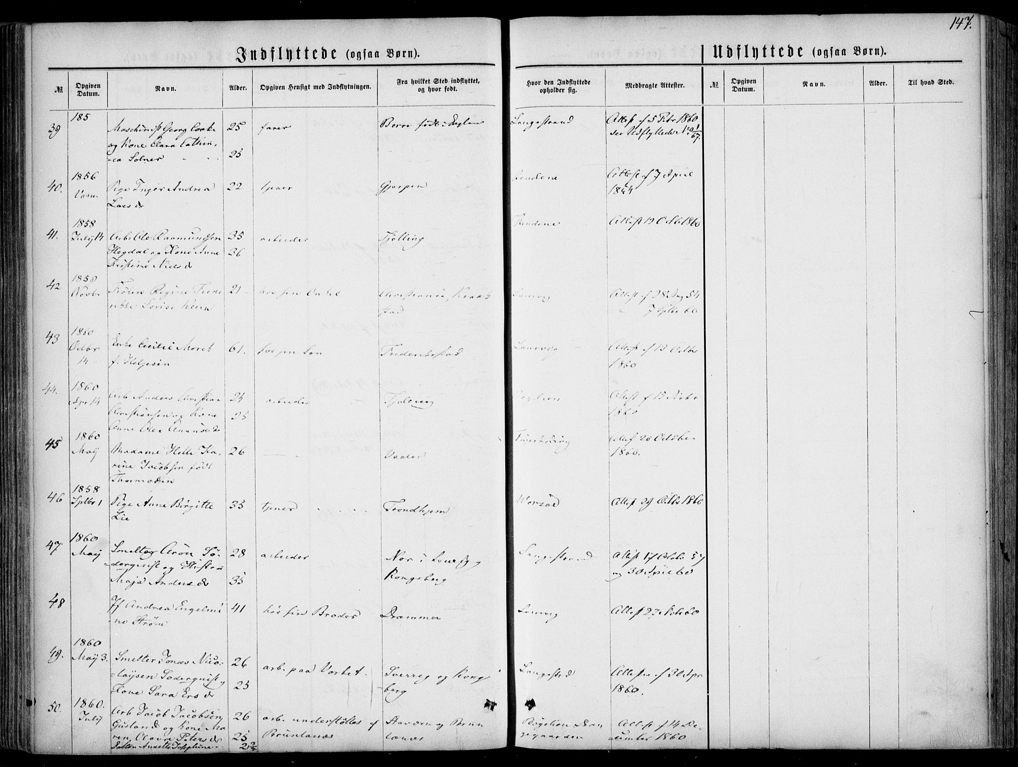 Larvik kirkebøker, AV/SAKO-A-352/F/Fa/L0005: Parish register (official) no. I 5, 1856-1870, p. 147