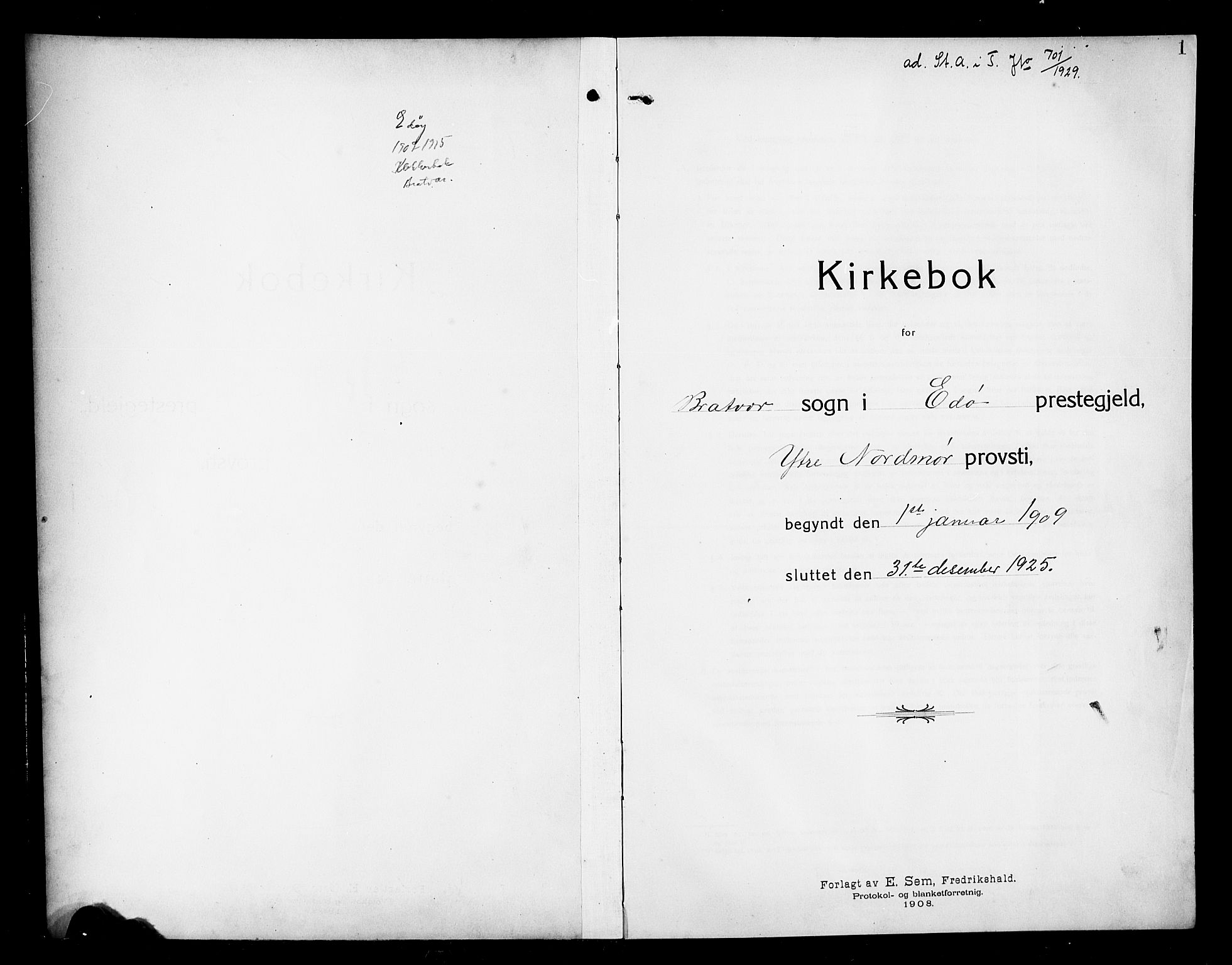 Ministerialprotokoller, klokkerbøker og fødselsregistre - Møre og Romsdal, SAT/A-1454/582/L0949: Parish register (copy) no. 582C01, 1909-1925, p. 1