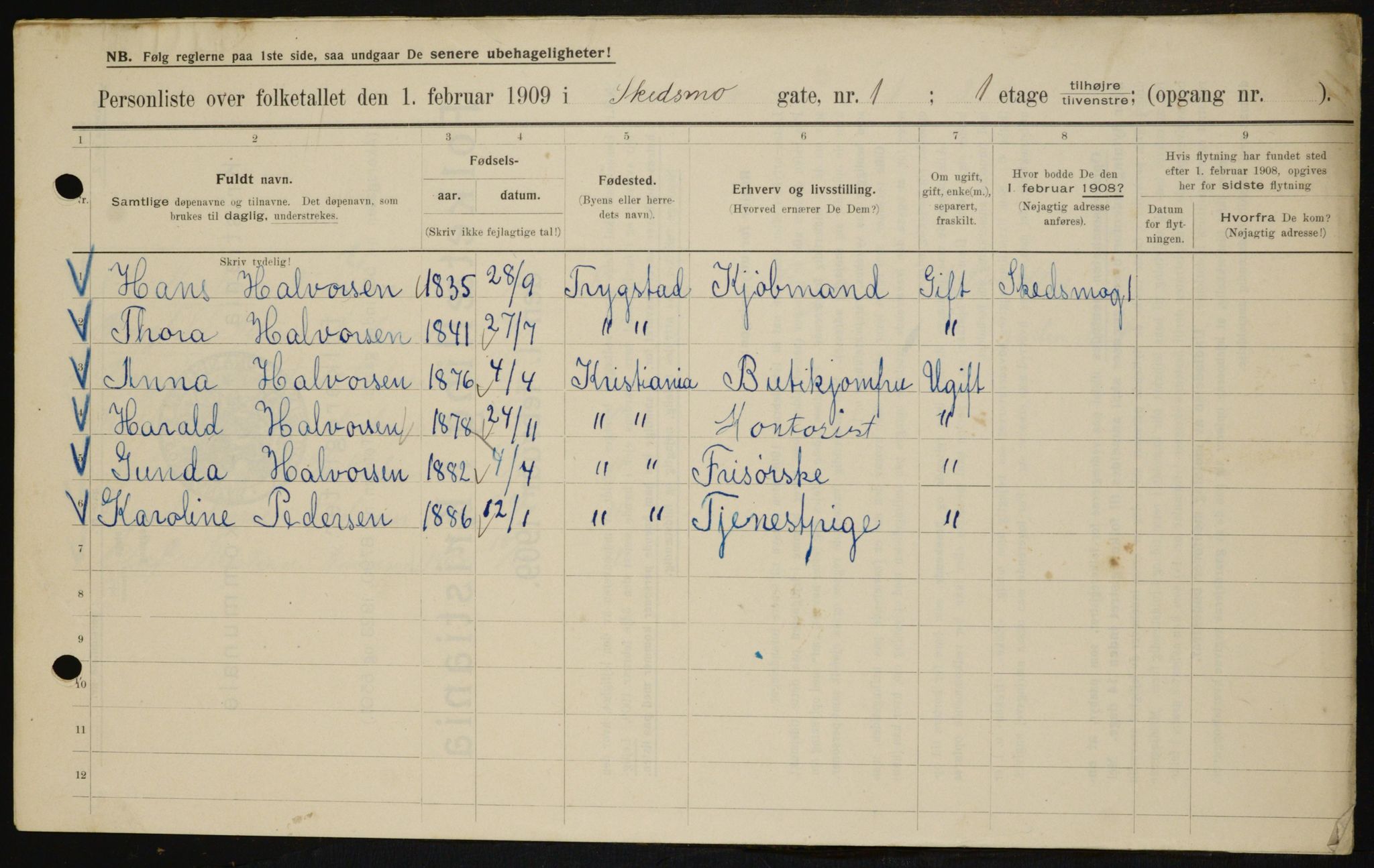 OBA, Municipal Census 1909 for Kristiania, 1909, p. 86329