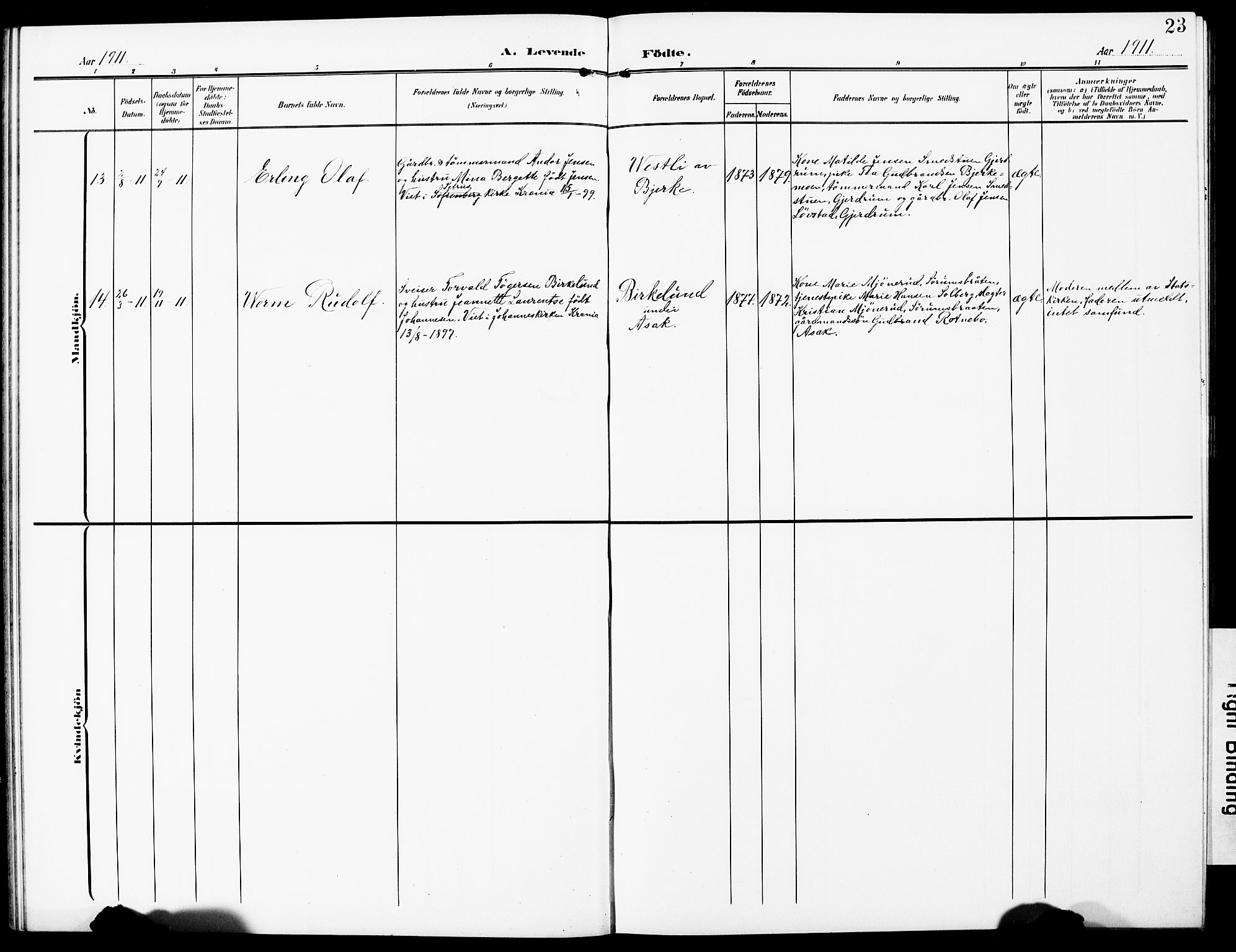 Sørum prestekontor Kirkebøker, SAO/A-10303/G/Gb/L0001: Parish register (copy) no. II 1, 1907-1929, p. 23