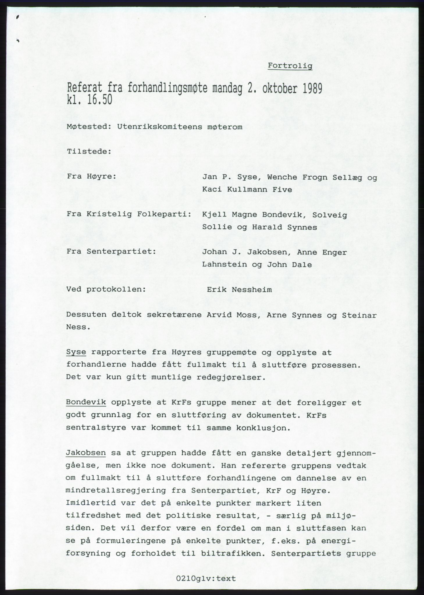 Forhandlingsmøtene 1989 mellom Høyre, KrF og Senterpartiet om dannelse av regjering, RA/PA-0697/A/L0001: Forhandlingsprotokoll med vedlegg, 1989, p. 471