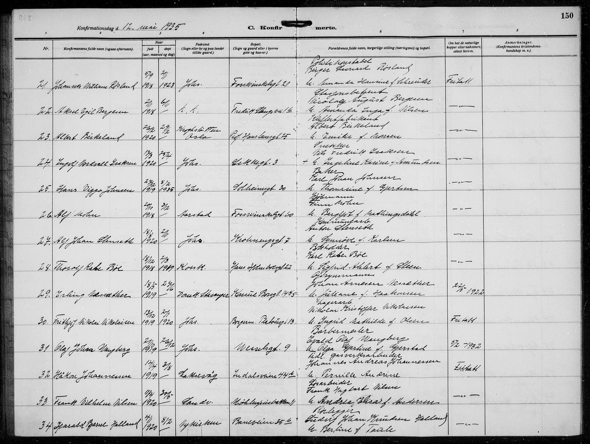 Johanneskirken sokneprestembete, AV/SAB-A-76001/H/Hab: Parish register (copy) no. B  3, 1925-1935, p. 149b-150a